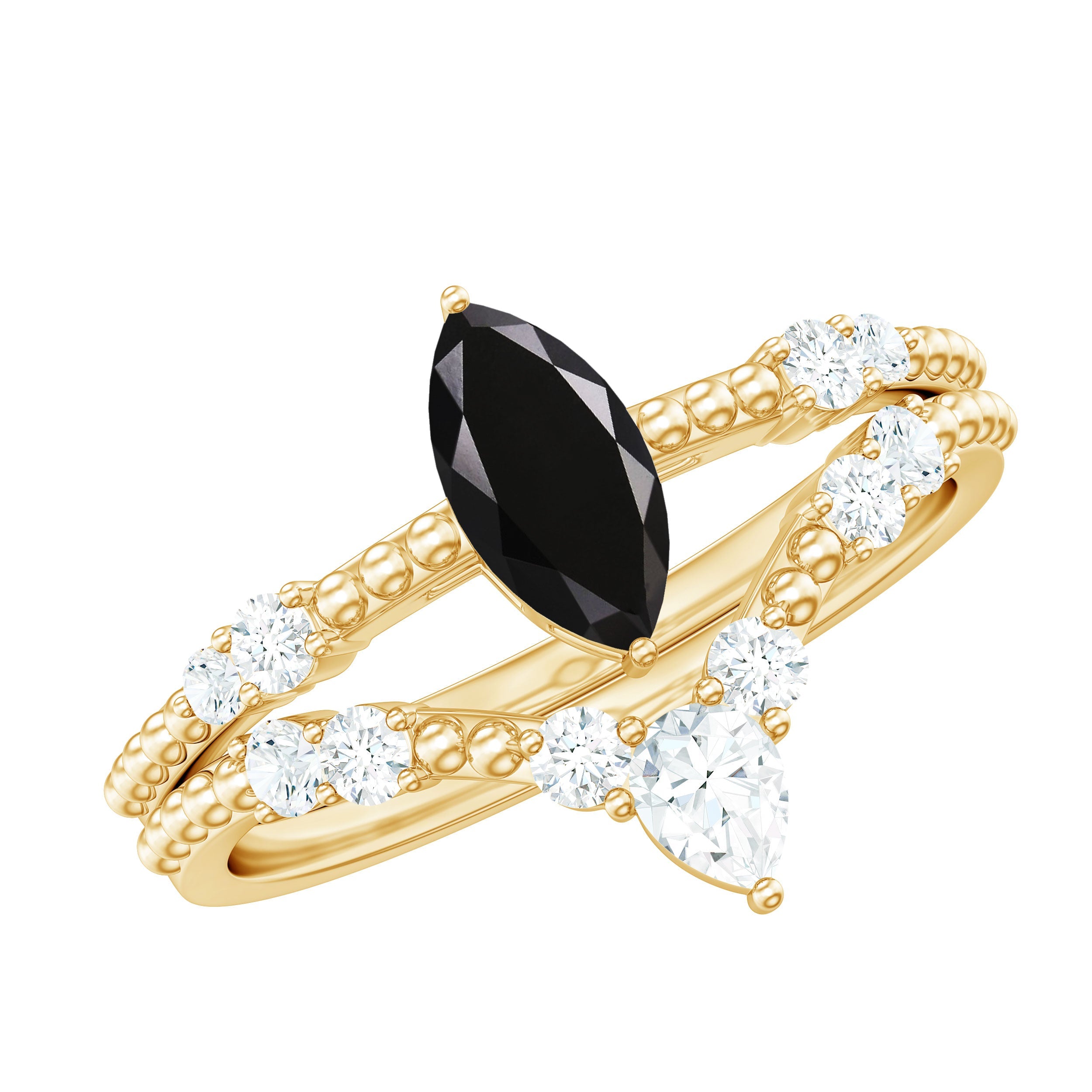 Natural Black Spinel Wedding Engagement Ring Set with Moissanite