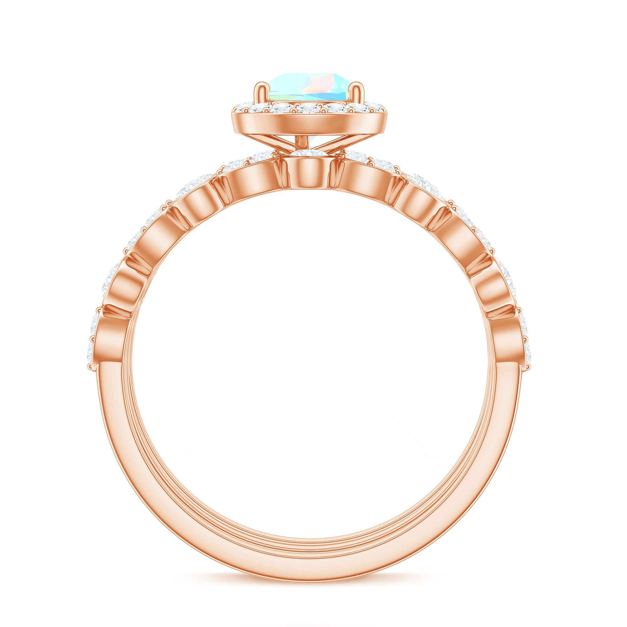 Genuine Vintage Style Opalescent Teardrop Engagement Wedding Ring Set of 3