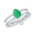 Vintage Style Emerald Diamond Wedding Bridal Ring Set