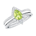 Peridot Wedding Ring Set – Certified 1 Carat Pear Shaped Peridot Trio with Moissanite