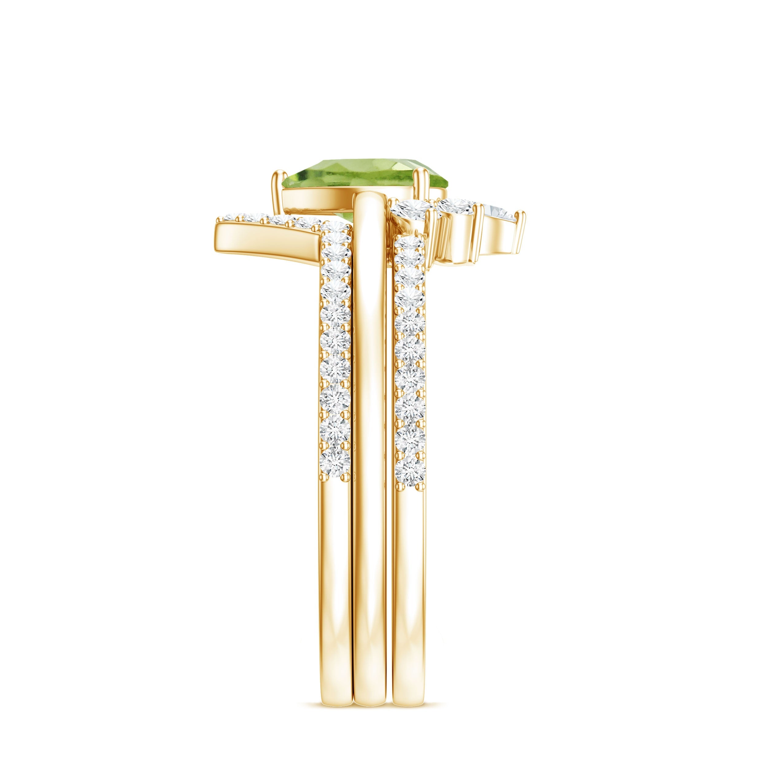 Peridot Wedding Ring Set – Certified 1 Carat Pear Shaped Peridot Trio with Moissanite