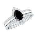 1 Carat Pear Shaped Black Onyx Engagement Ring With Ring Guards