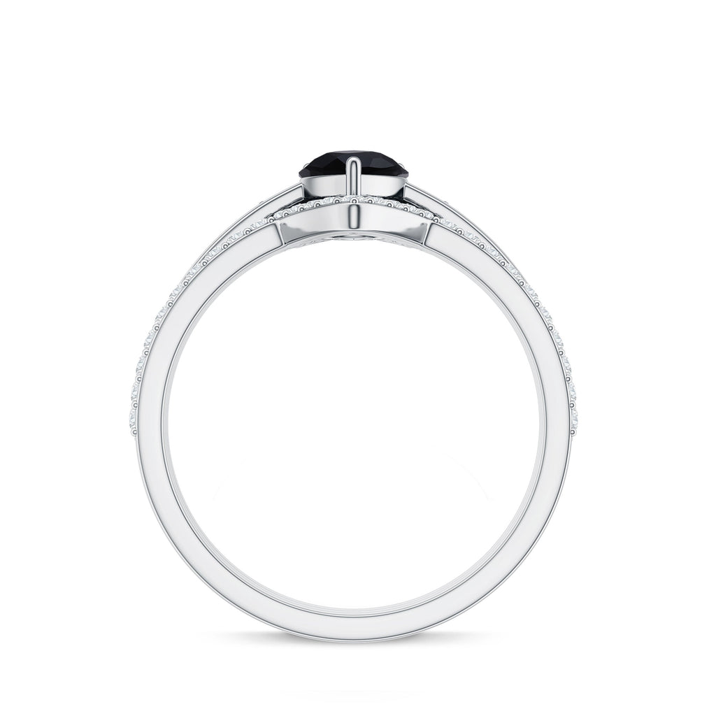 1 Carat Pear Shaped Black Onyx Engagement Ring With Ring Guards