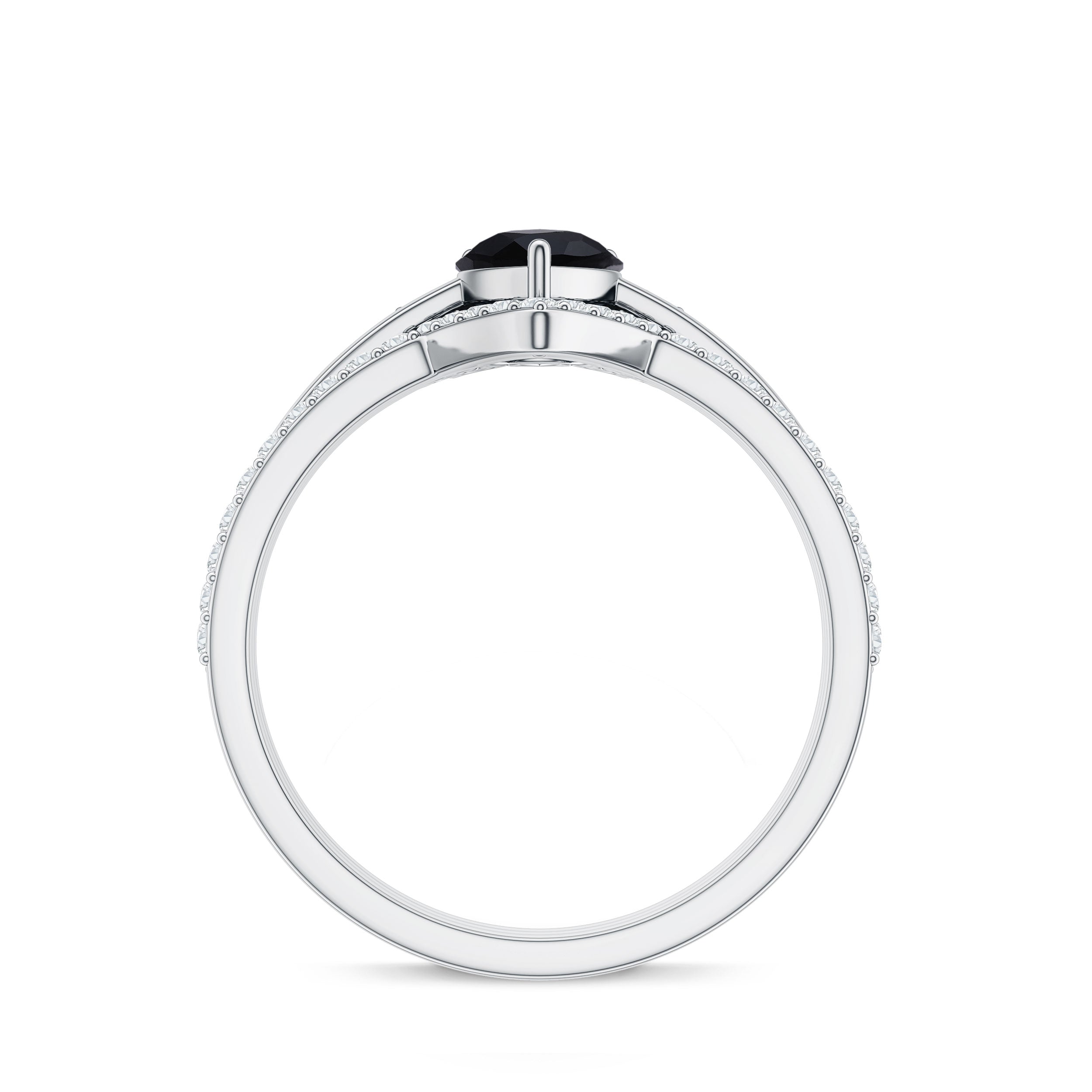 1 Carat Pear Shaped Black Onyx Engagement Ring With Ring Guards