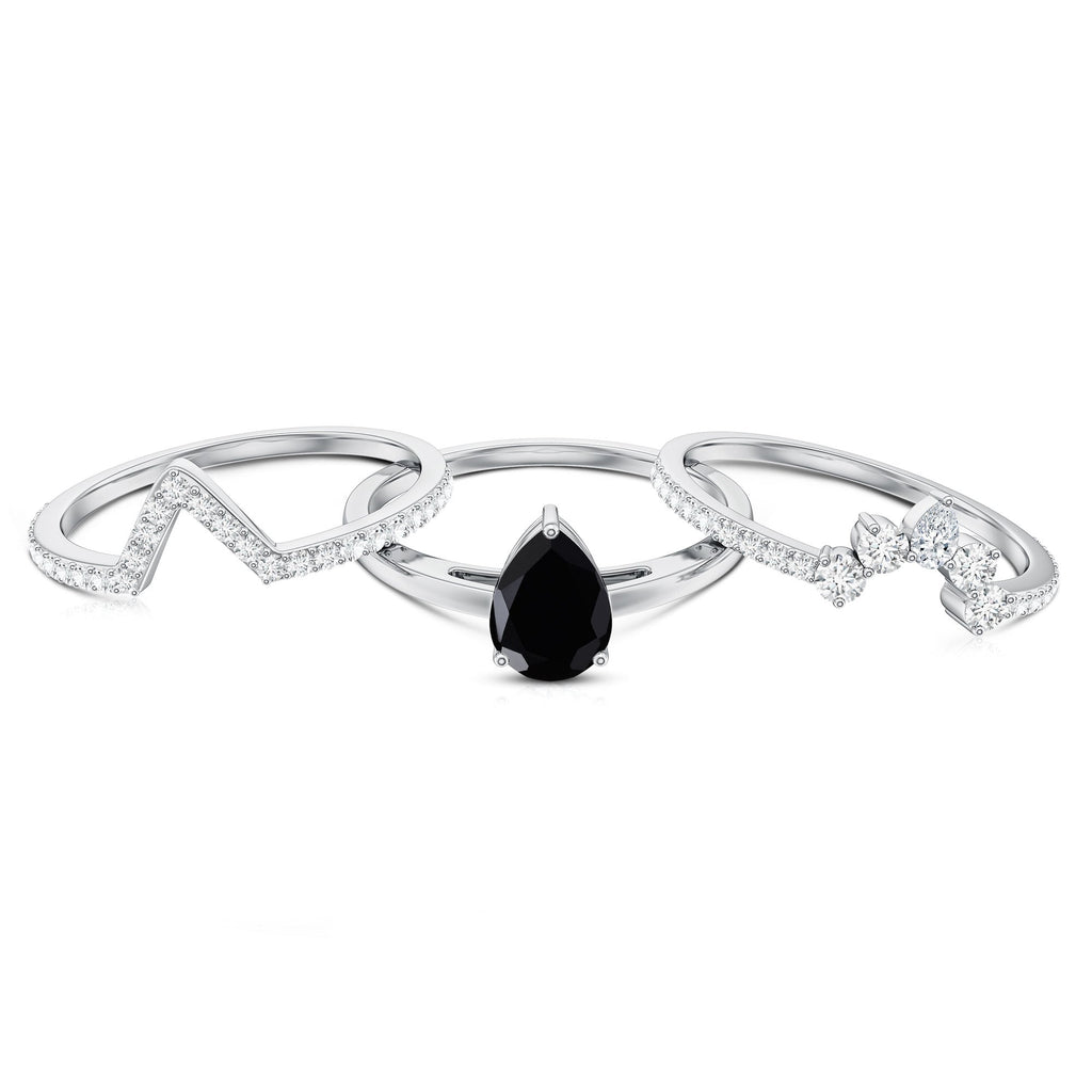 1 Carat Pear Shaped Black Onyx Engagement Ring With Ring Guards