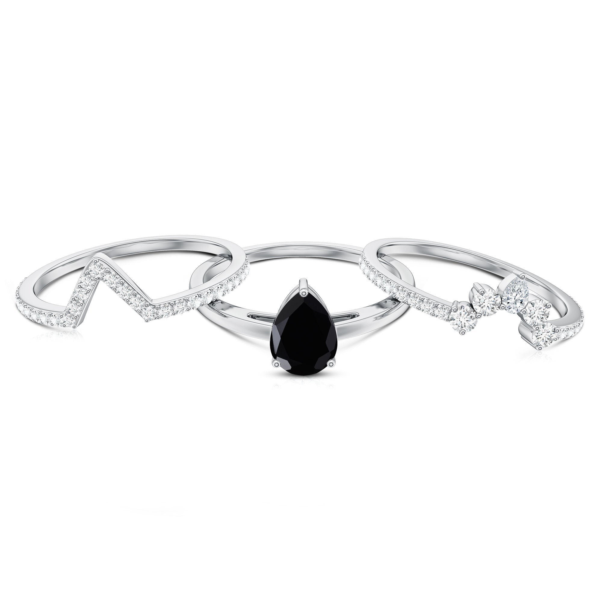 1 Carat Pear Shaped Black Onyx Engagement Ring With Ring Guards