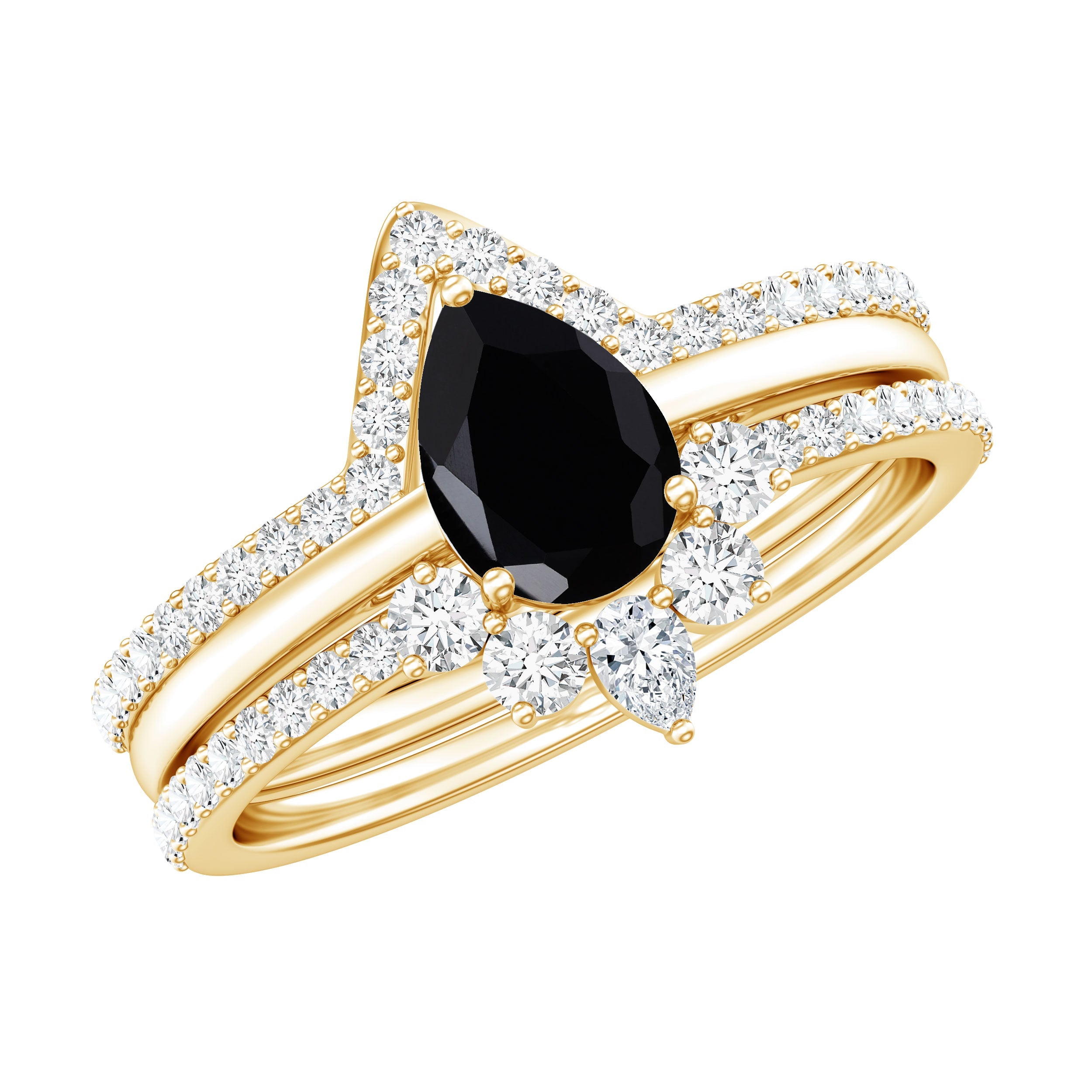 1 Carat Pear Shaped Black Onyx Engagement Ring With Ring Guards