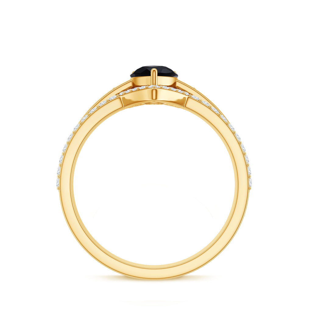1 Carat Pear Shaped Black Onyx Engagement Ring With Ring Guards