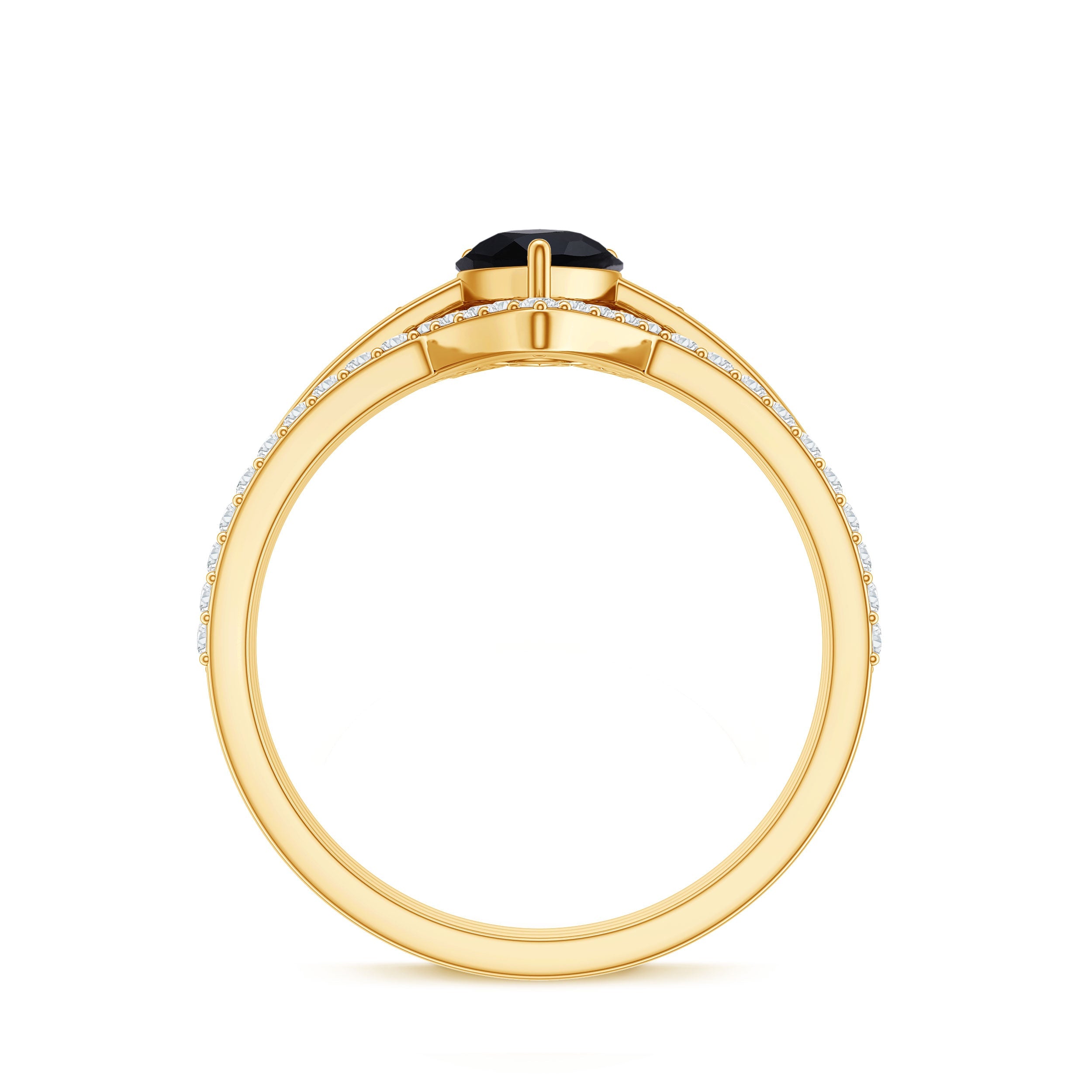 1 Carat Pear Shaped Black Onyx Engagement Ring With Ring Guards