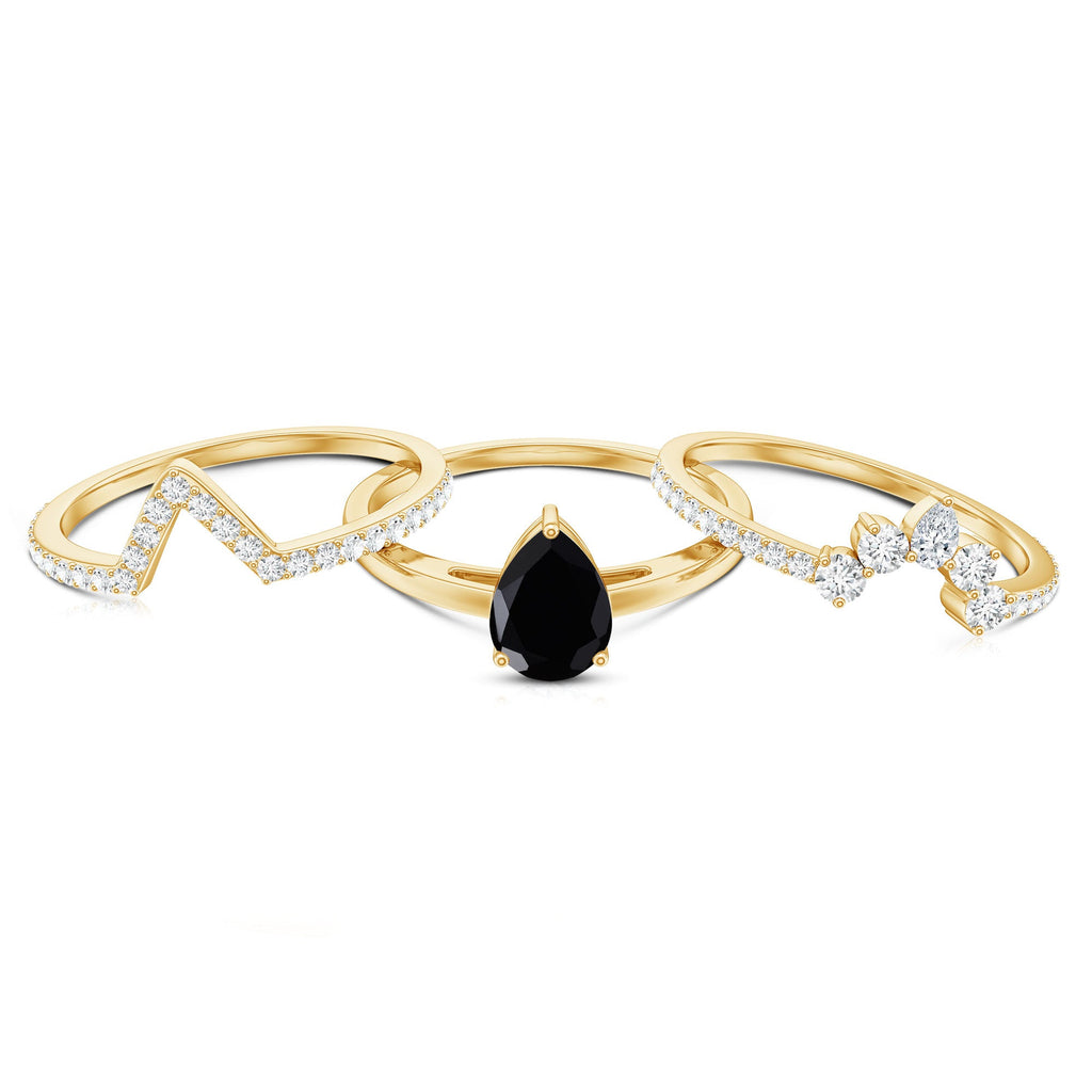 1 Carat Pear Shaped Black Onyx Engagement Ring With Ring Guards