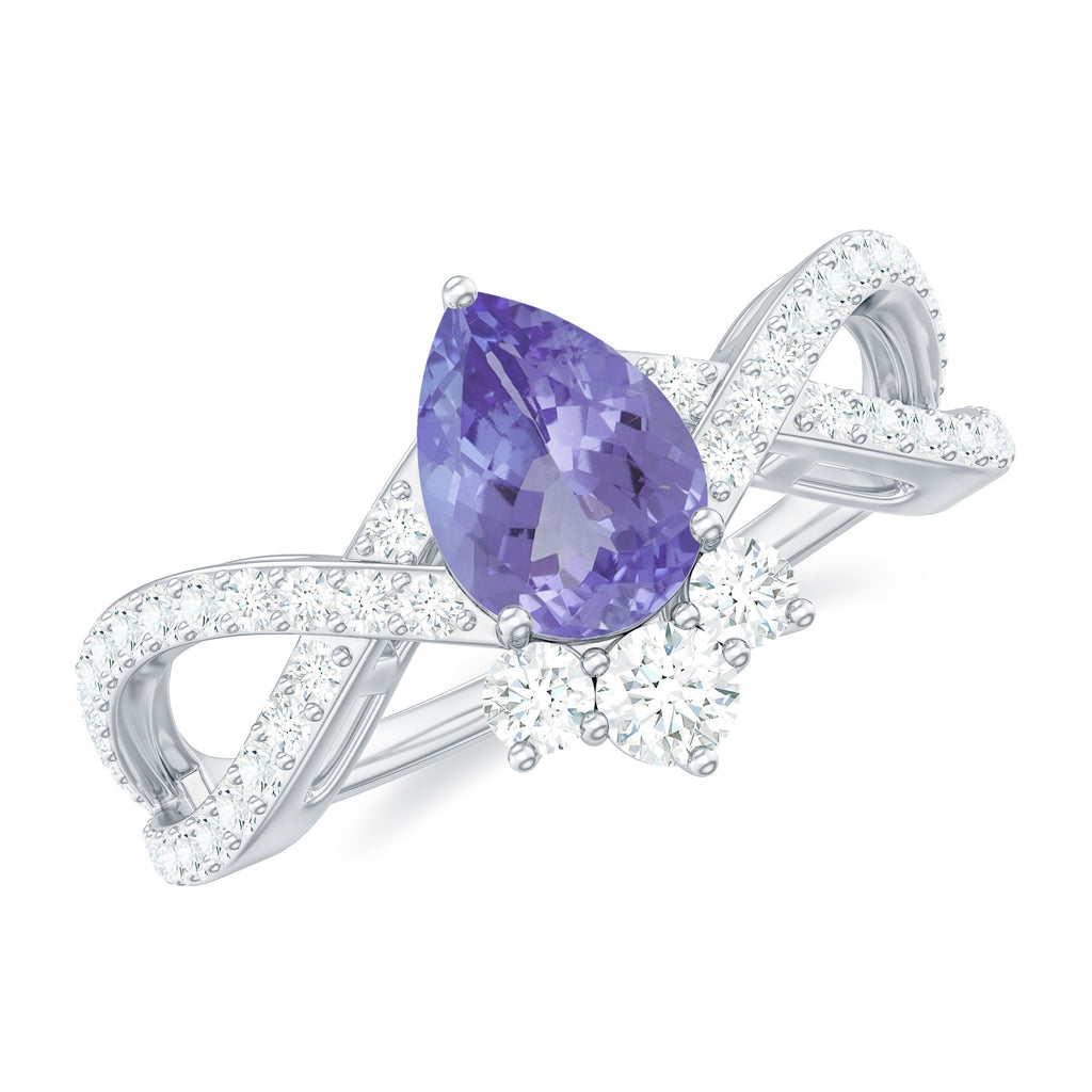 Tanzanite Engagement Ring – Pear Shape Tanzanite with Diamond Crossover Band