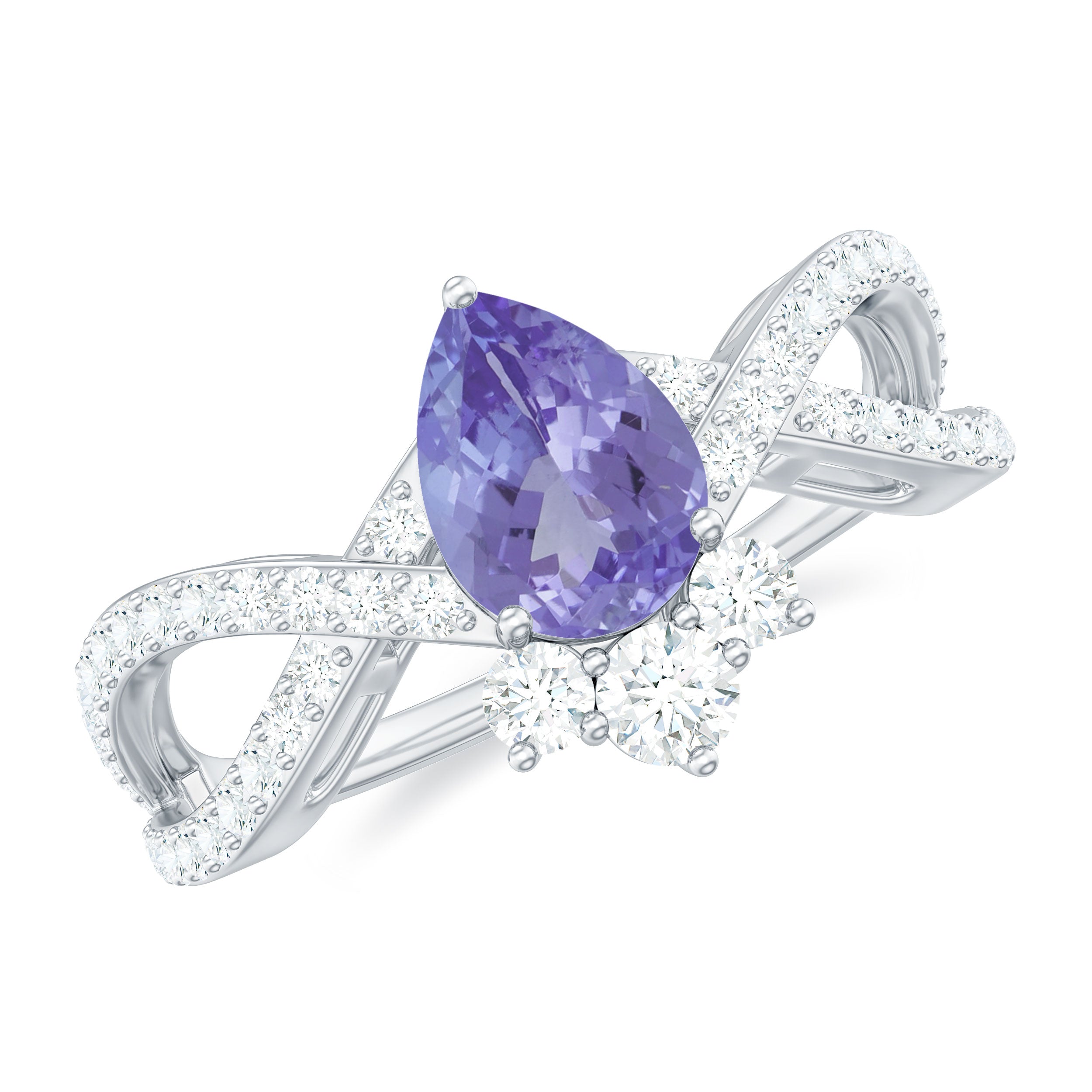 Tanzanite Engagement Ring – Pear Shape Tanzanite with Diamond Crossover Band