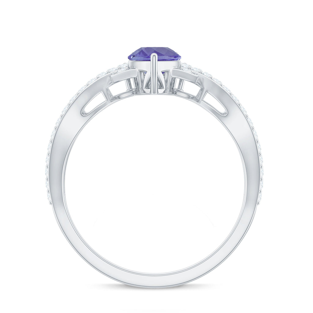 Tanzanite Engagement Ring – Pear Shape Tanzanite with Diamond Crossover Band