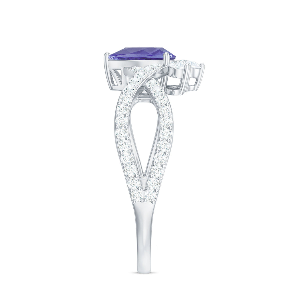 Tanzanite Engagement Ring – Pear Shape Tanzanite with Diamond Crossover Band