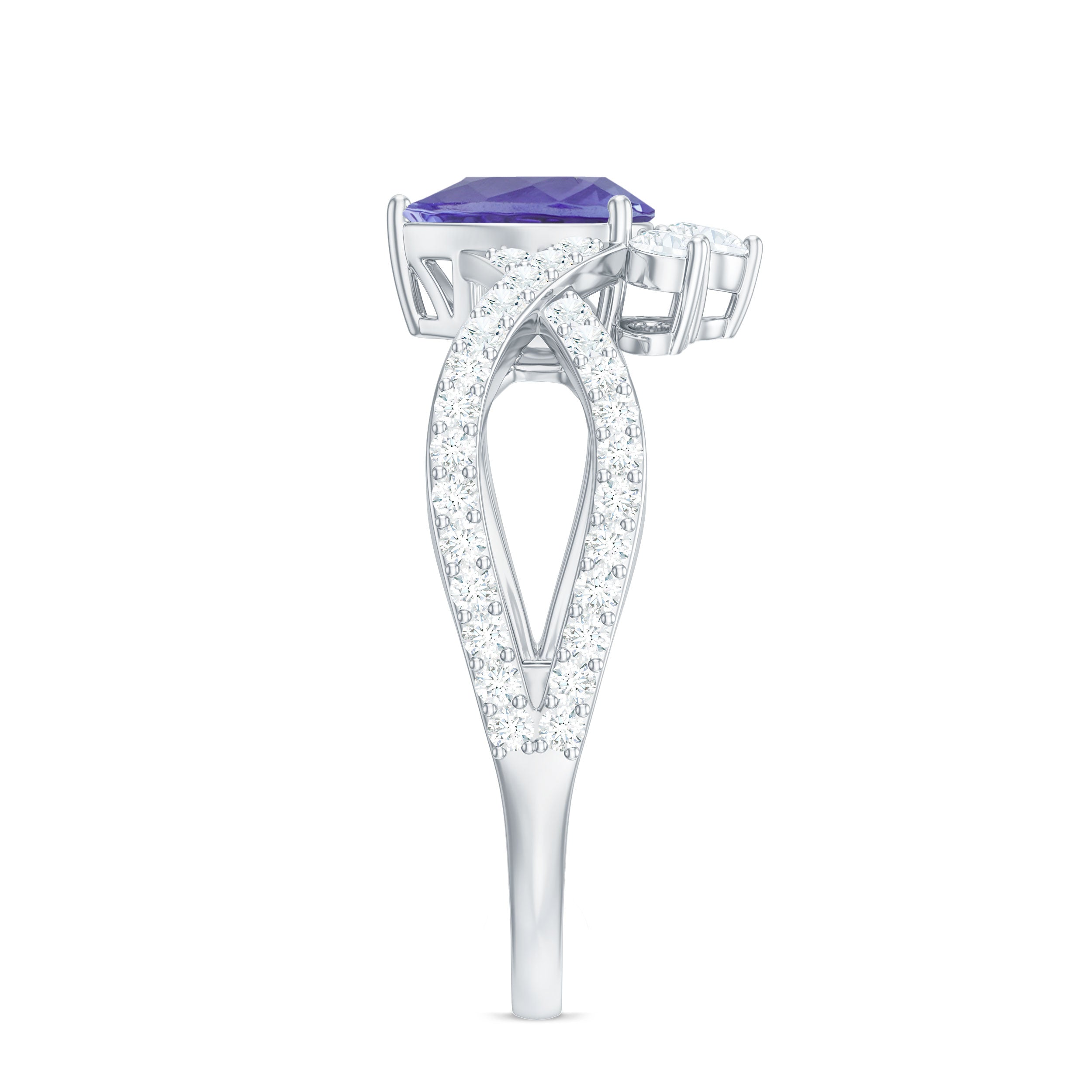 Tanzanite Engagement Ring – Pear Shape Tanzanite with Diamond Crossover Band