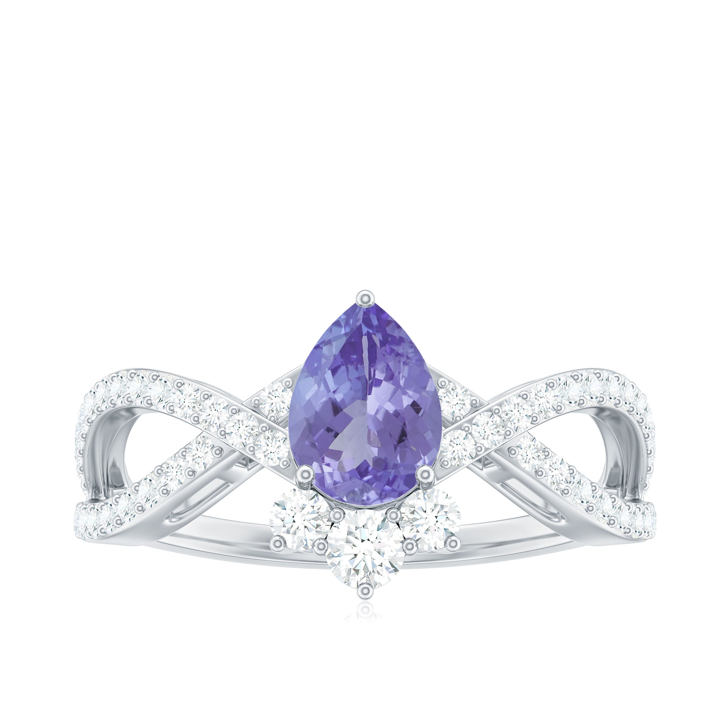 Tanzanite Engagement Ring – Pear Shape Tanzanite with Diamond Crossover Band