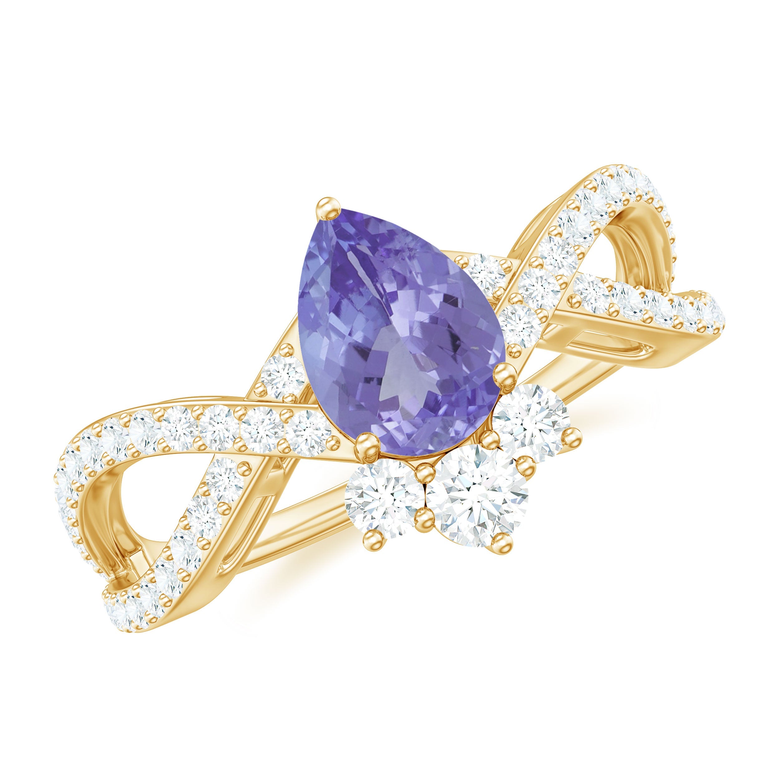 Tanzanite Engagement Ring – Pear Shape Tanzanite with Diamond Crossover Band