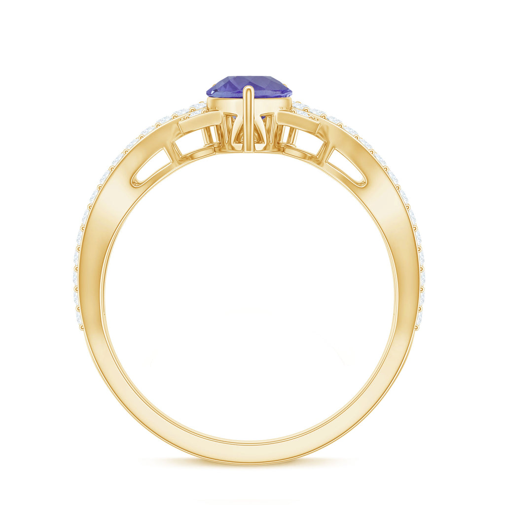 Tanzanite Engagement Ring – Pear Shape Tanzanite with Diamond Crossover Band