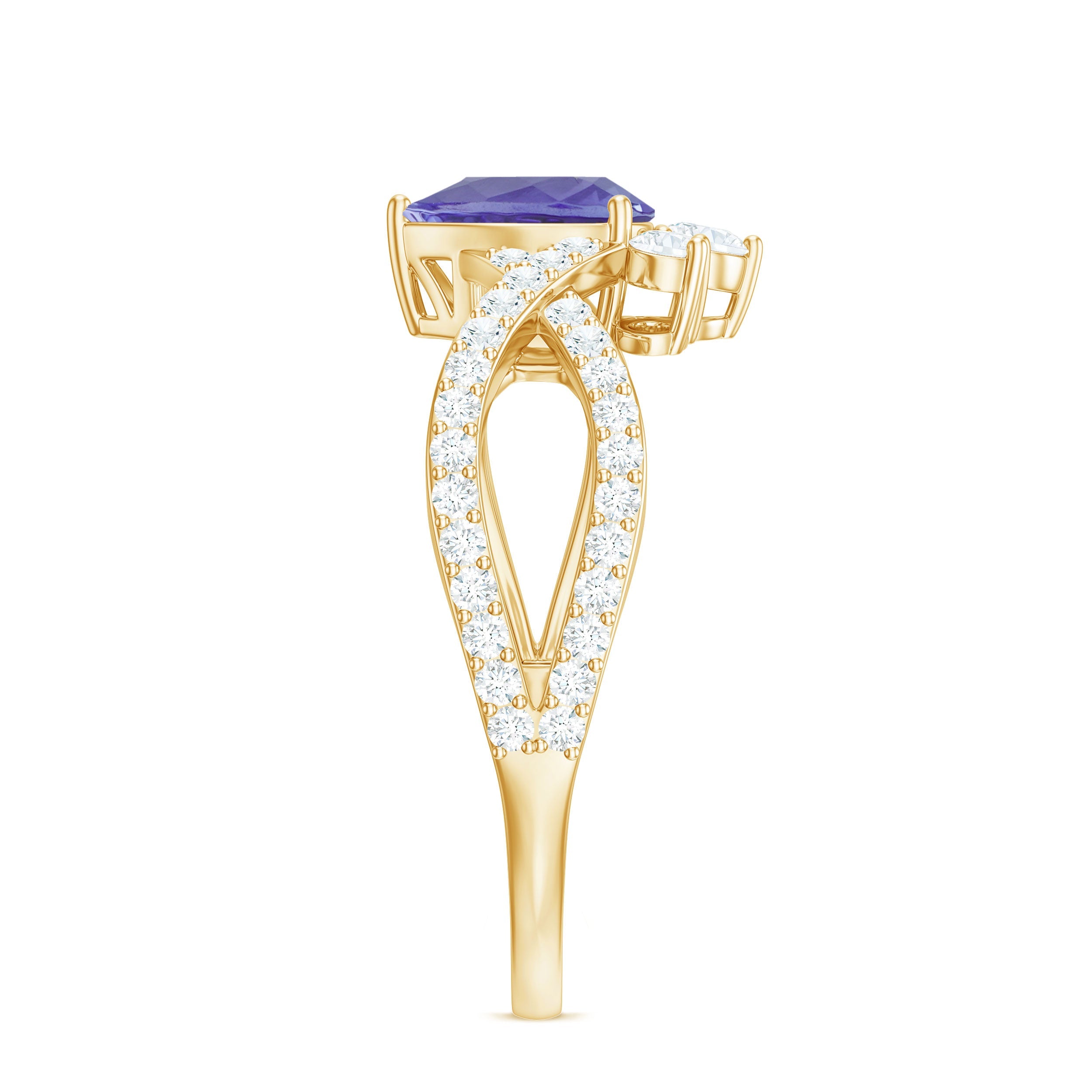 Tanzanite Engagement Ring – Pear Shape Tanzanite with Diamond Crossover Band