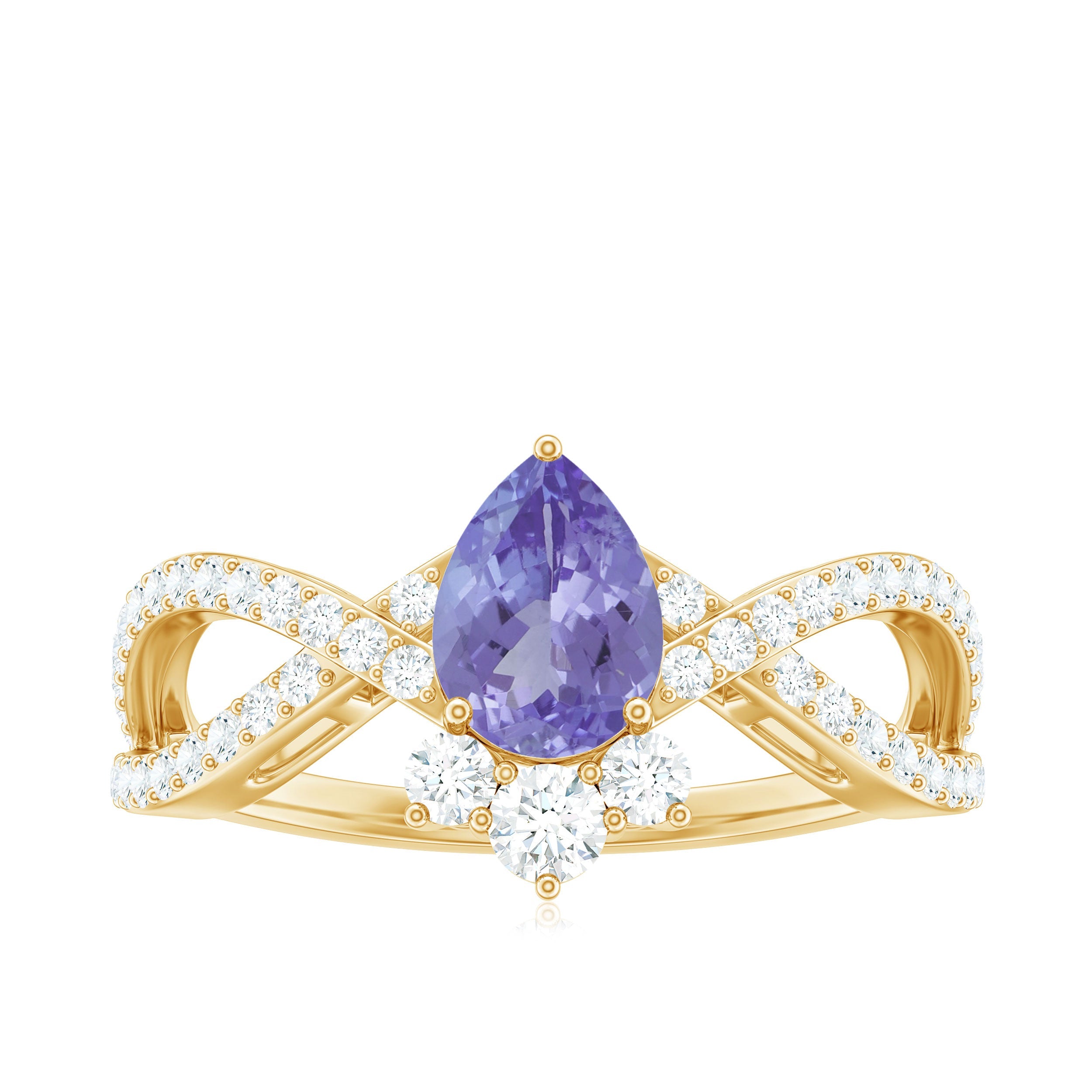 Tanzanite Engagement Ring – Pear Shape Tanzanite with Diamond Crossover Band