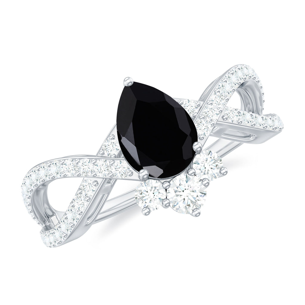 1 Carat Pear Shaped Black Onyx Designer Engagement Ring with Diamond
