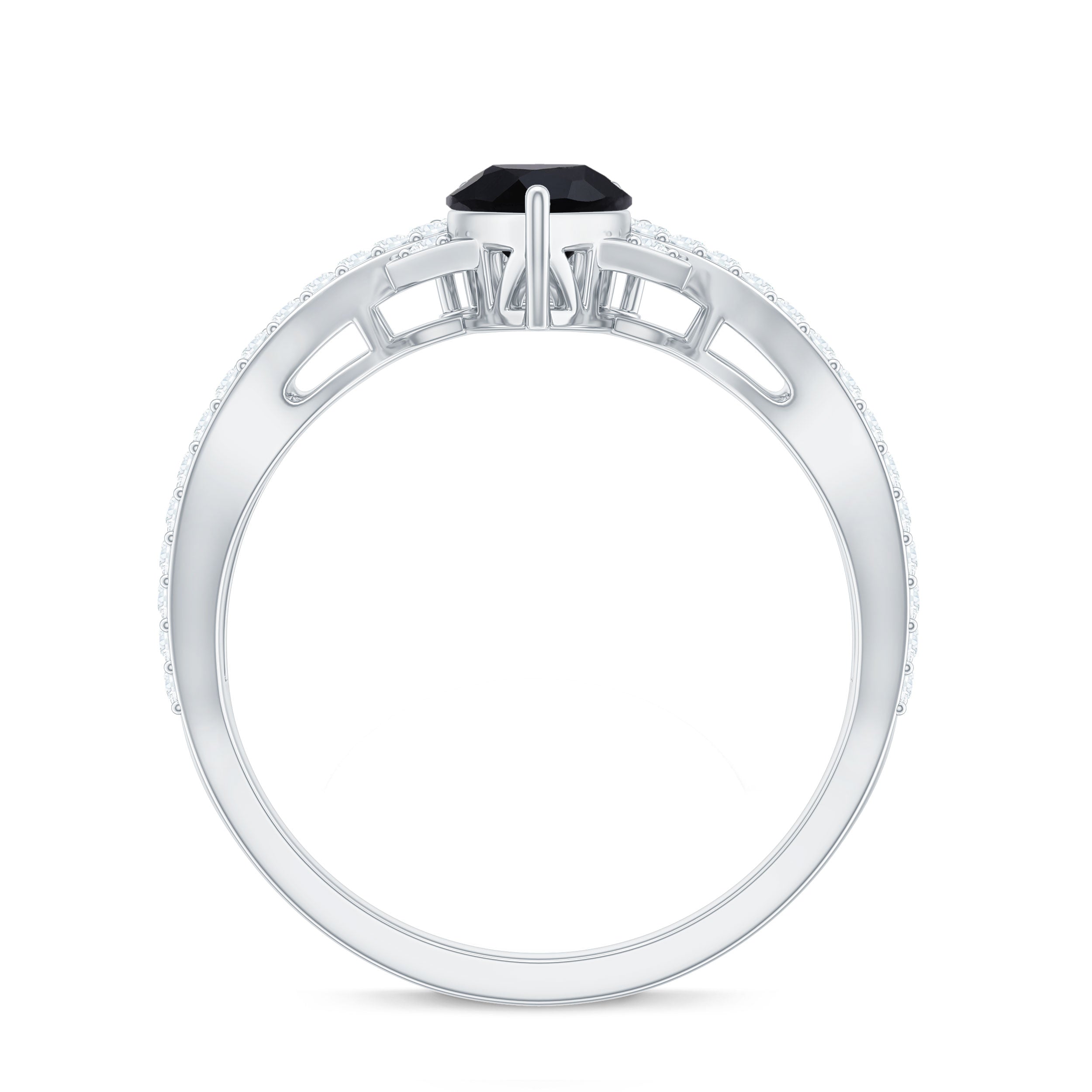 1 Carat Pear Shaped Black Onyx Designer Engagement Ring with Diamond