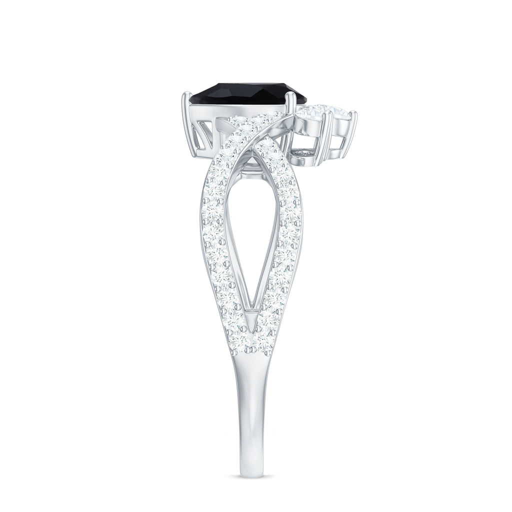 1 Carat Pear Shaped Black Onyx Designer Engagement Ring with Diamond