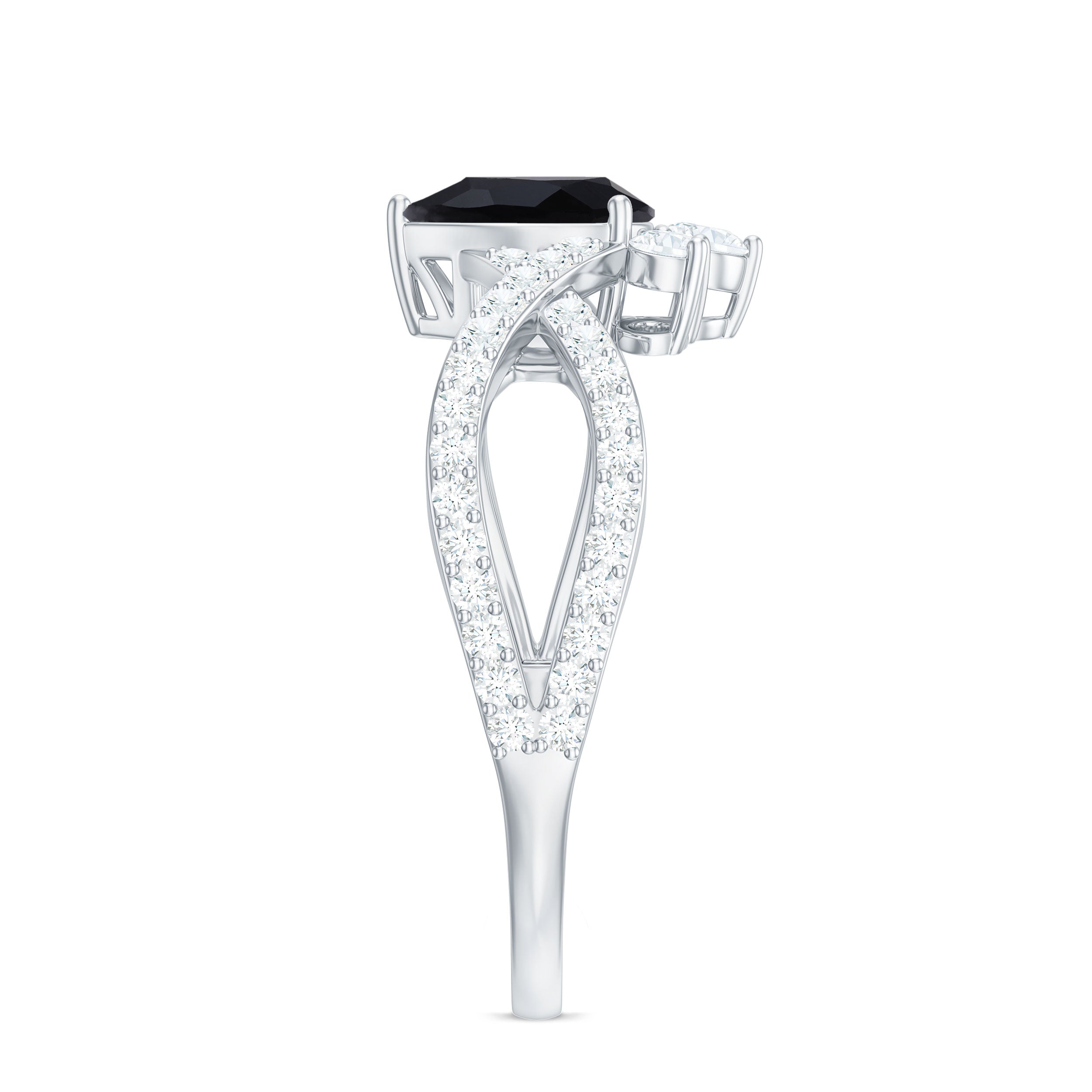 1 Carat Pear Shaped Black Onyx Designer Engagement Ring with Diamond