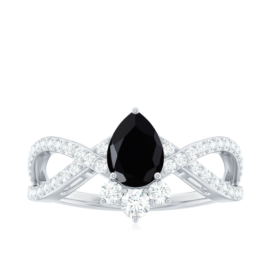 1 Carat Pear Shaped Black Onyx Designer Engagement Ring with Diamond