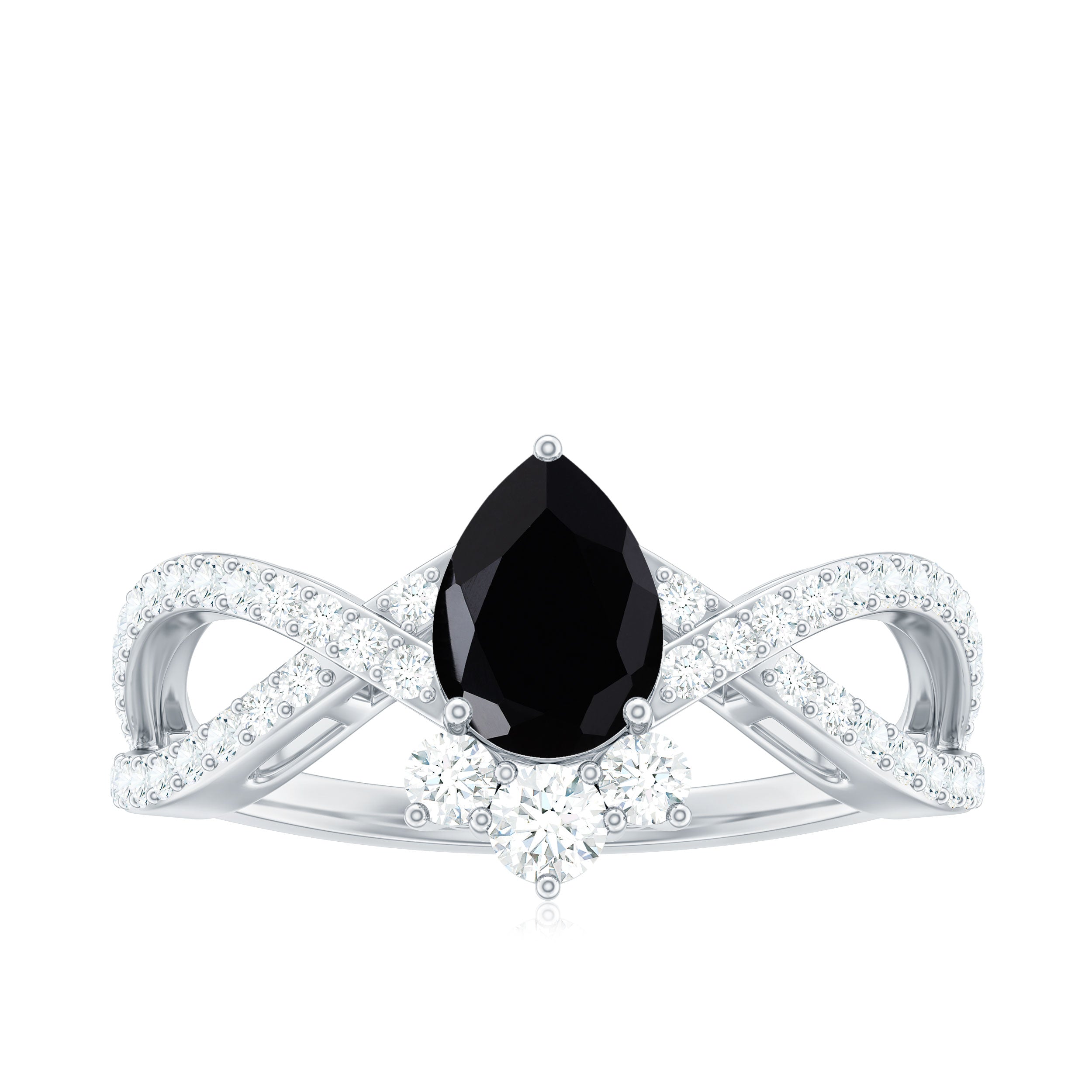 1 Carat Pear Shaped Black Onyx Designer Engagement Ring with Diamond