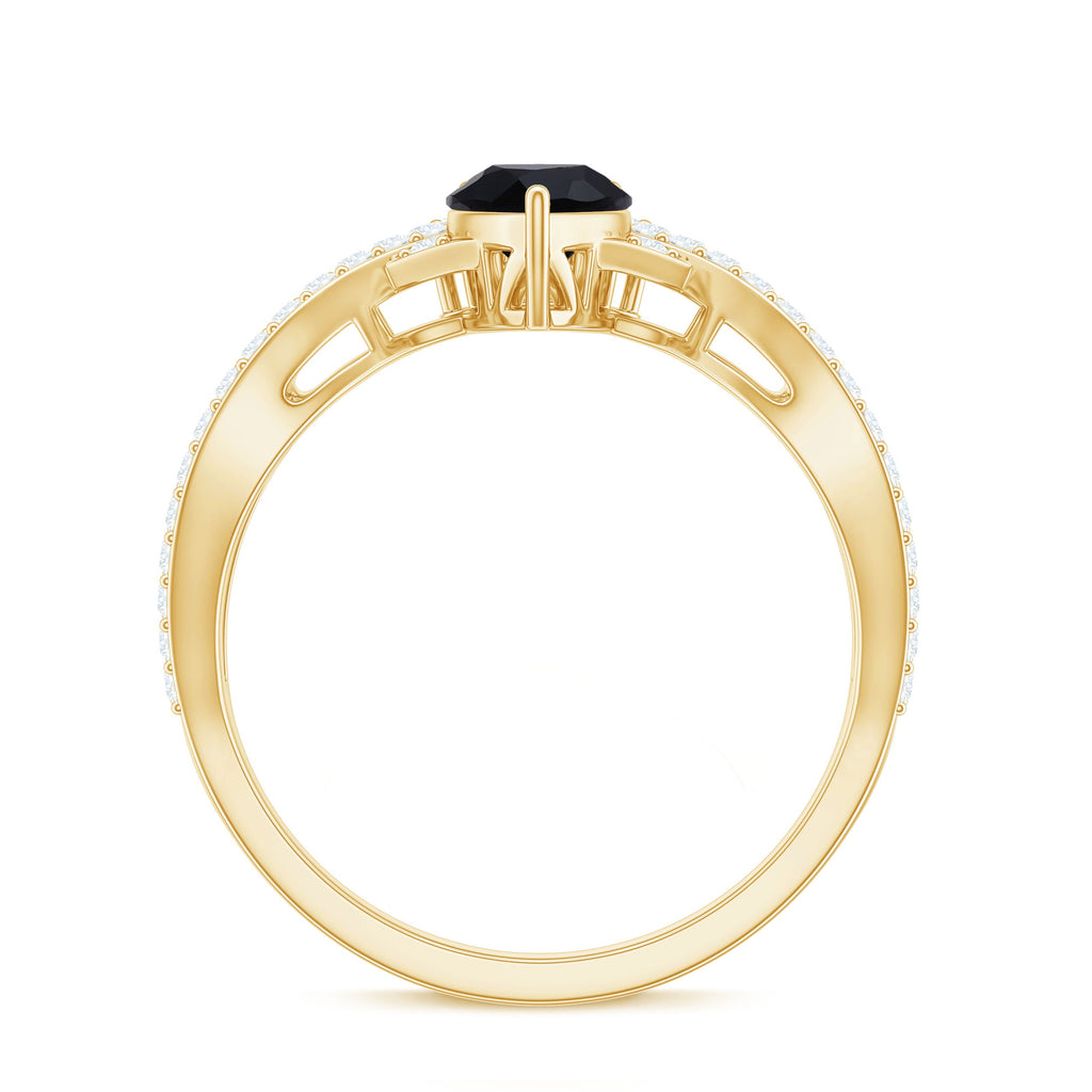 1 Carat Pear Shaped Black Onyx Designer Engagement Ring with Diamond