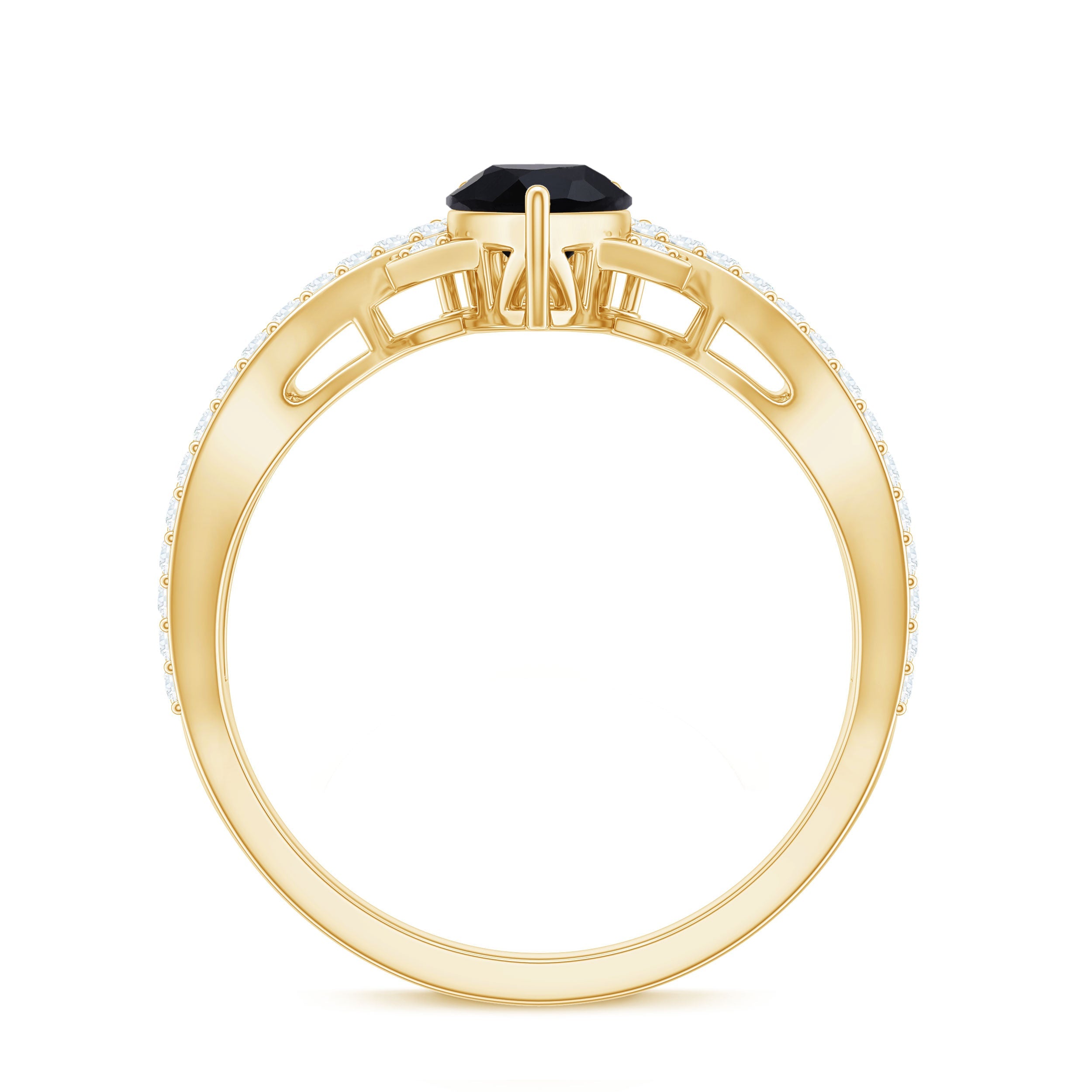 1 Carat Pear Shaped Black Onyx Designer Engagement Ring with Diamond
