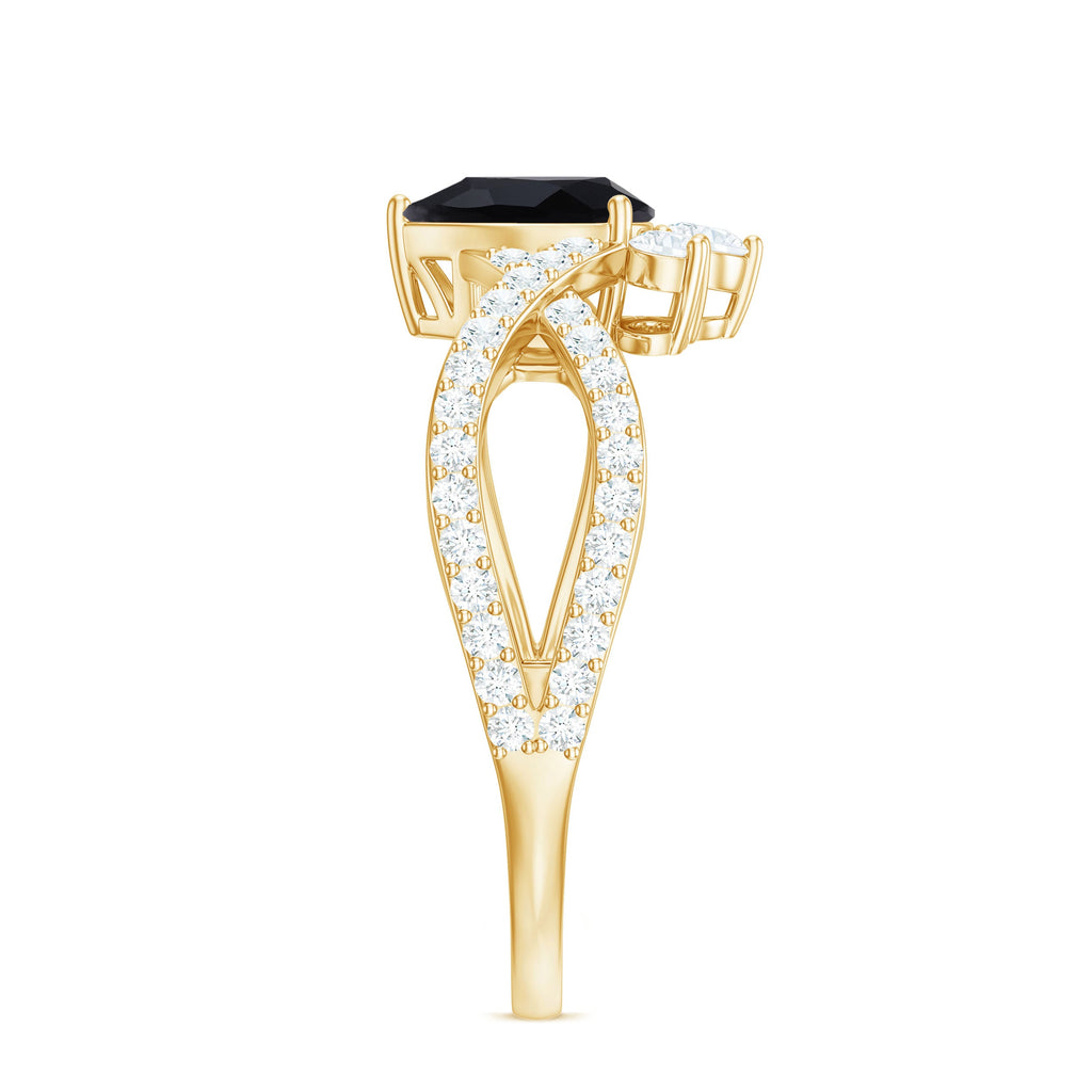 1 Carat Pear Shaped Black Onyx Designer Engagement Ring with Diamond