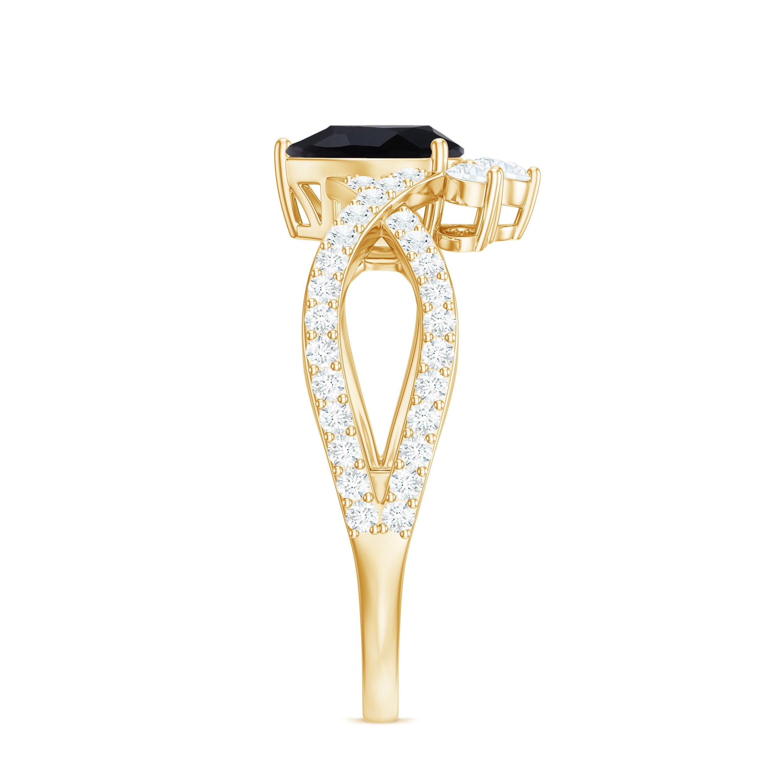 1 Carat Pear Shaped Black Onyx Designer Engagement Ring with Diamond