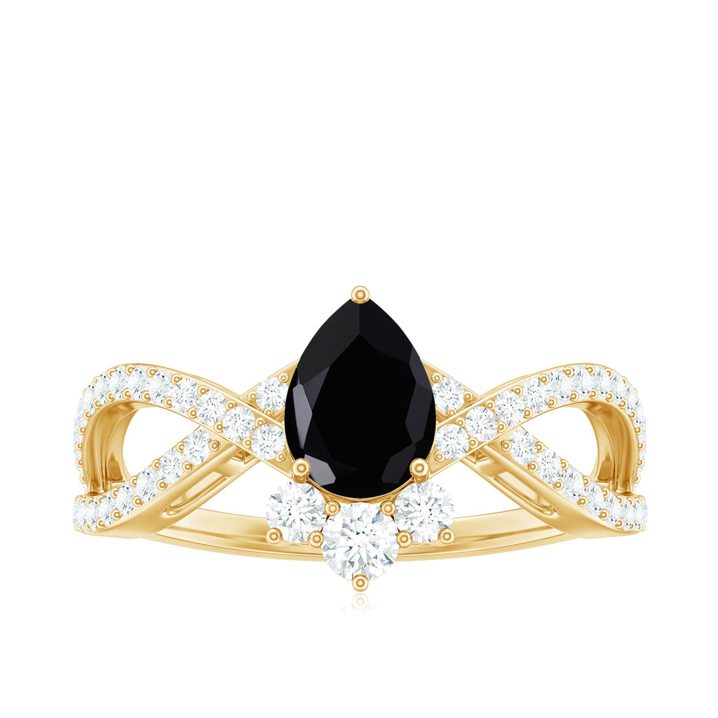 1 Carat Pear Shaped Black Onyx Designer Engagement Ring with Diamond