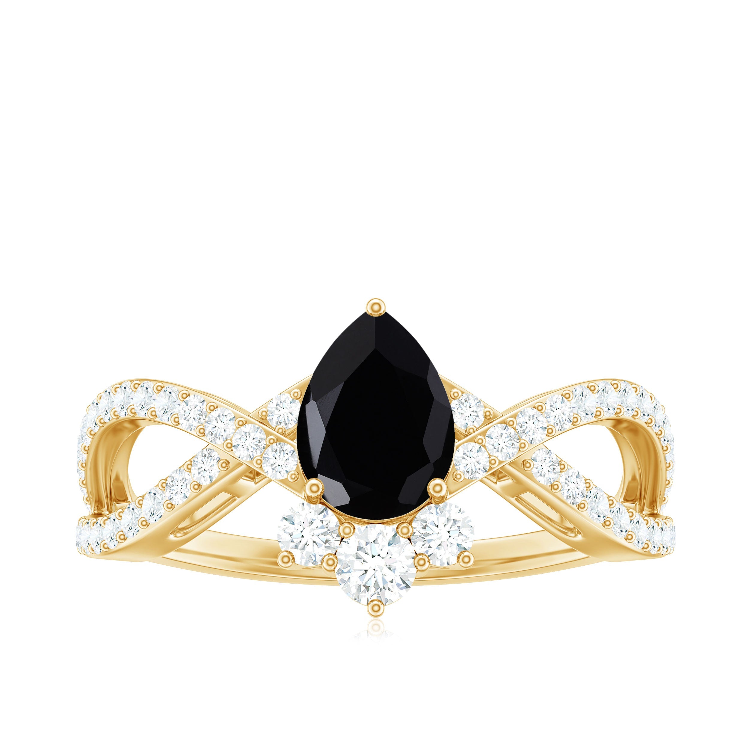 1 Carat Pear Shaped Black Onyx Designer Engagement Ring with Diamond