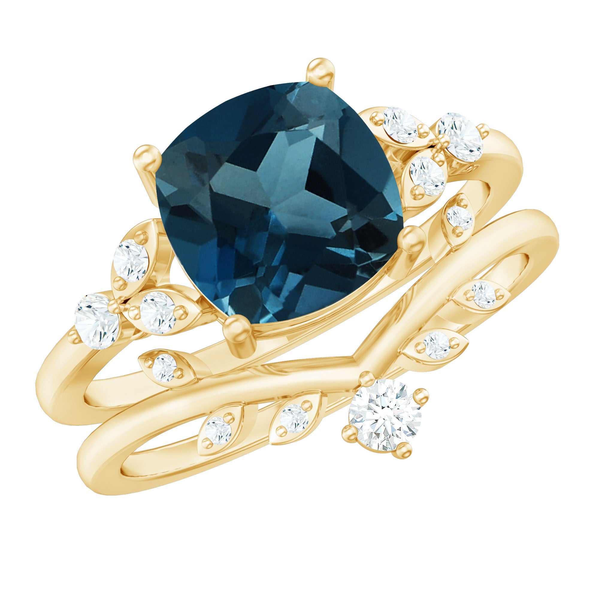 Vintage London Blue Topaz and Diamond Engagement Ring Set