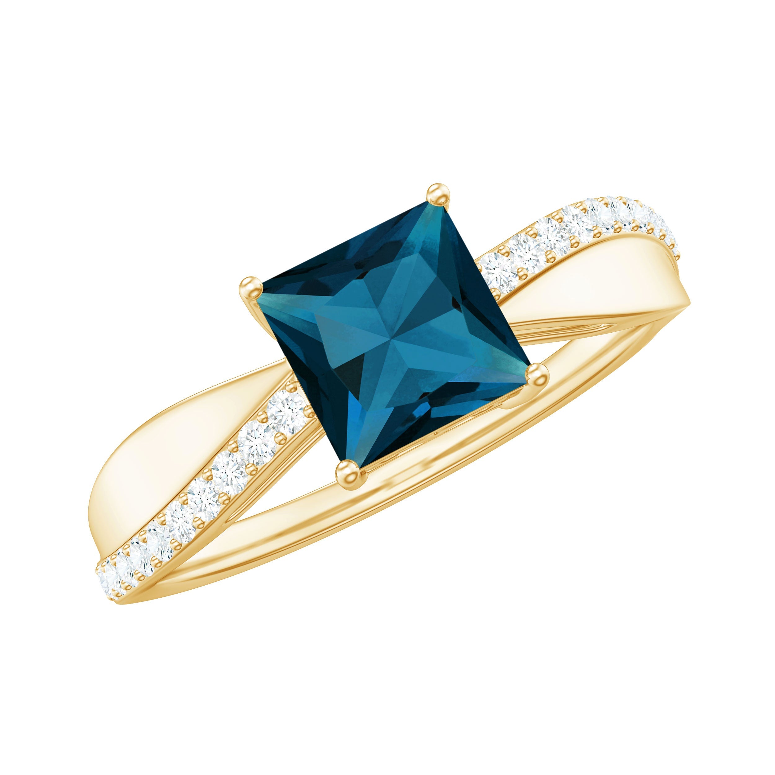 1 Carat Princess Cut London Blue Topaz Solitaire Engagement Ring For Women