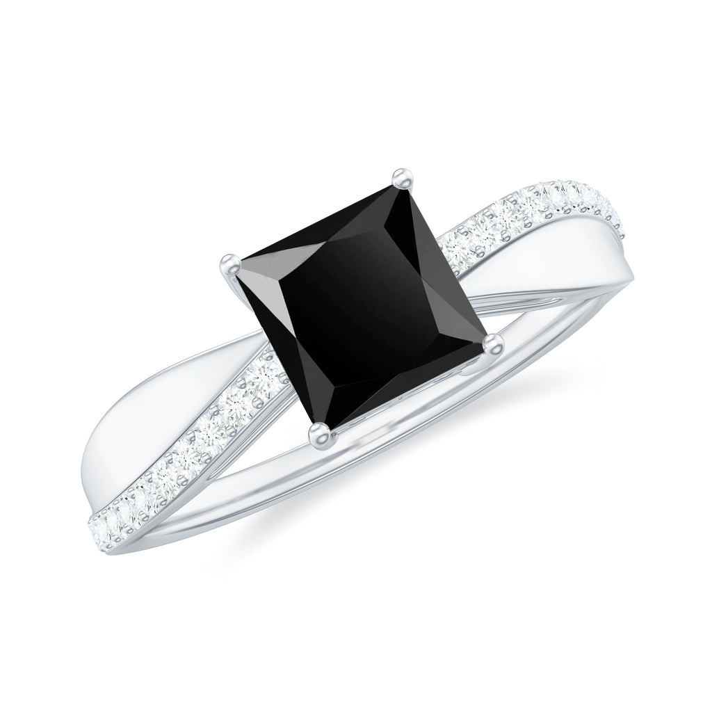 0.5 Carat Princess Cut Black Onyx Solitaire Engagement Ring with Diamond