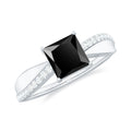 0.5 Carat Princess Cut Black Onyx Solitaire Engagement Ring with Diamond