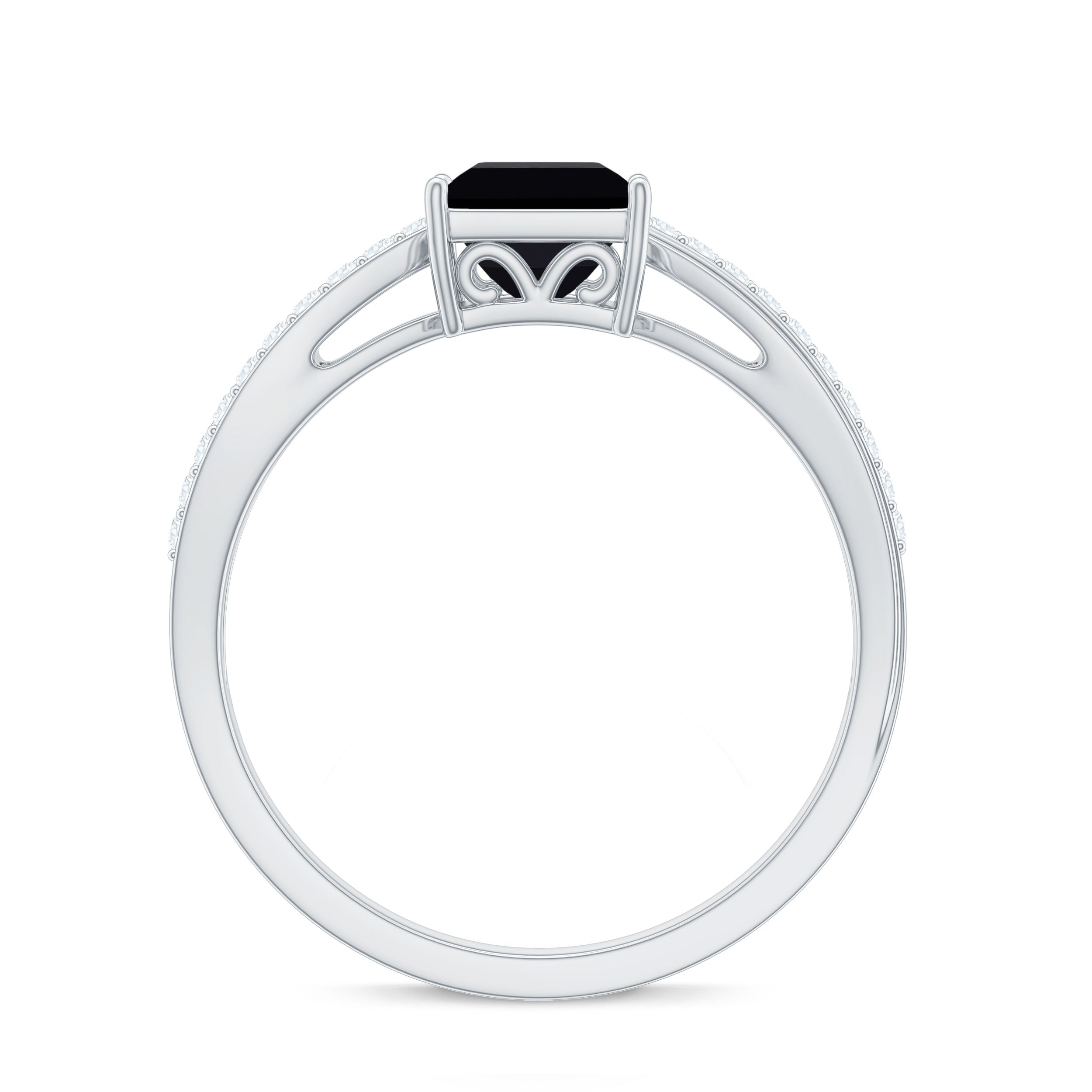 0.5 Carat Princess Cut Black Onyx Solitaire Engagement Ring with Diamond