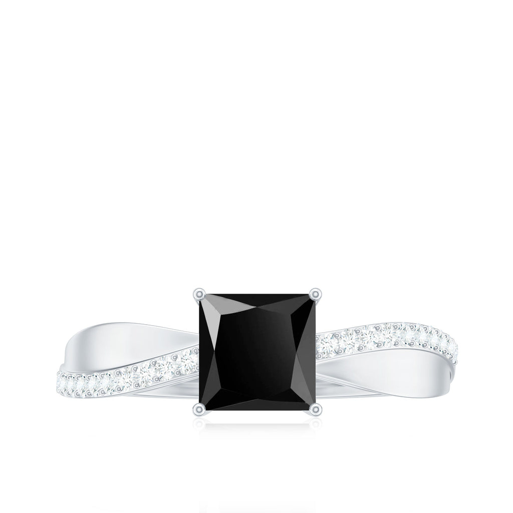 0.5 Carat Princess Cut Black Onyx Solitaire Engagement Ring with Diamond