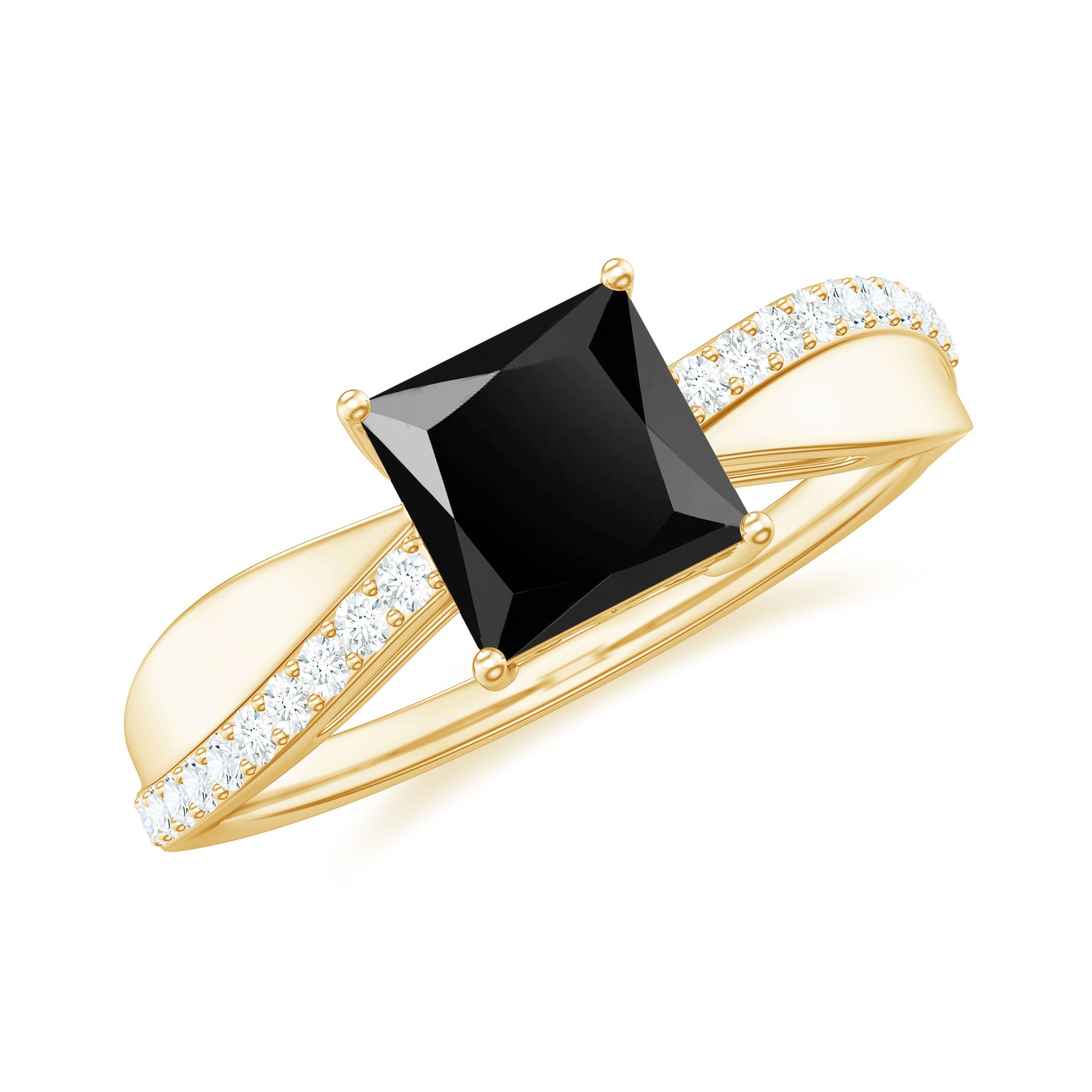 0.5 Carat Princess Cut Black Onyx Solitaire Engagement Ring with Diamond