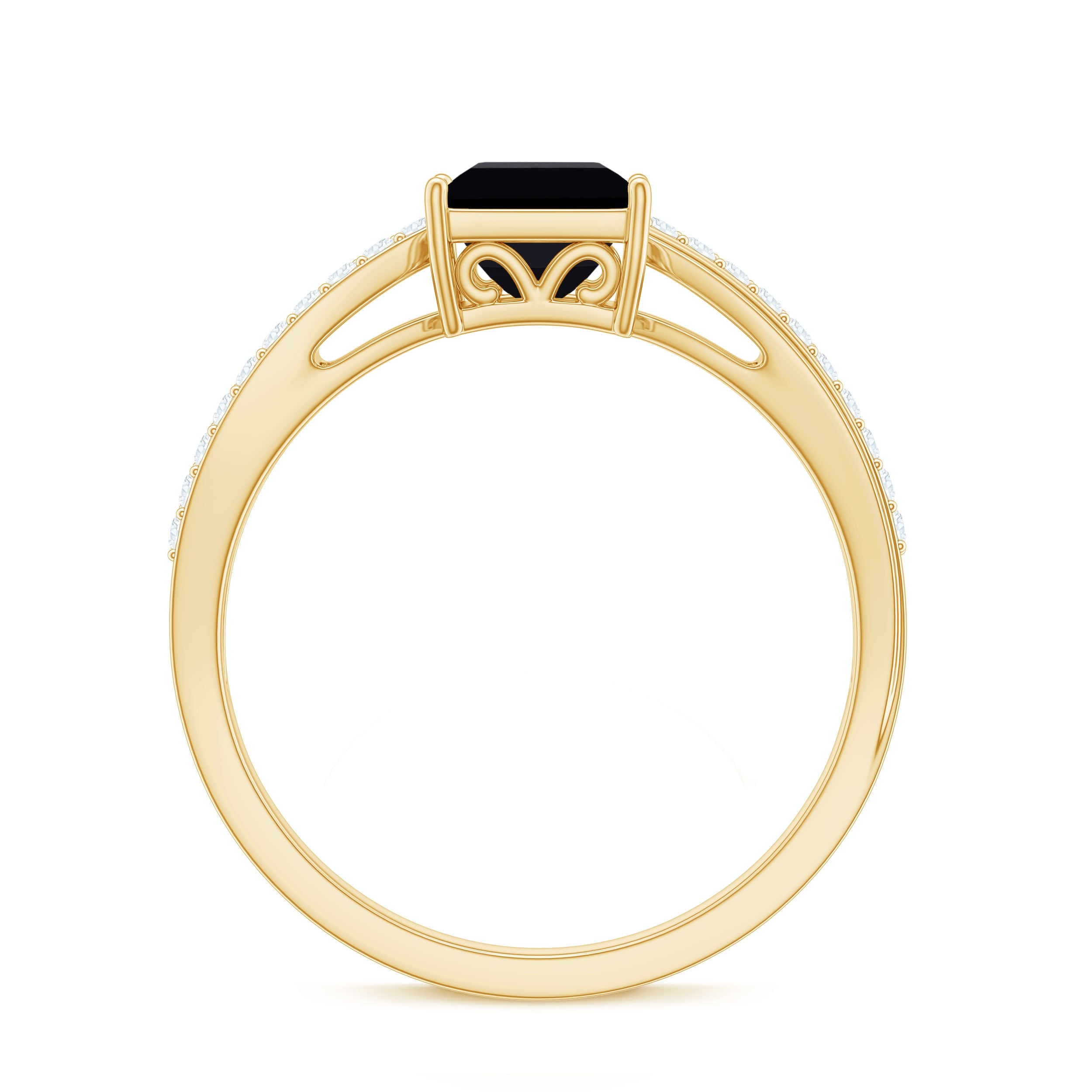 0.5 Carat Princess Cut Black Onyx Solitaire Engagement Ring with Diamond