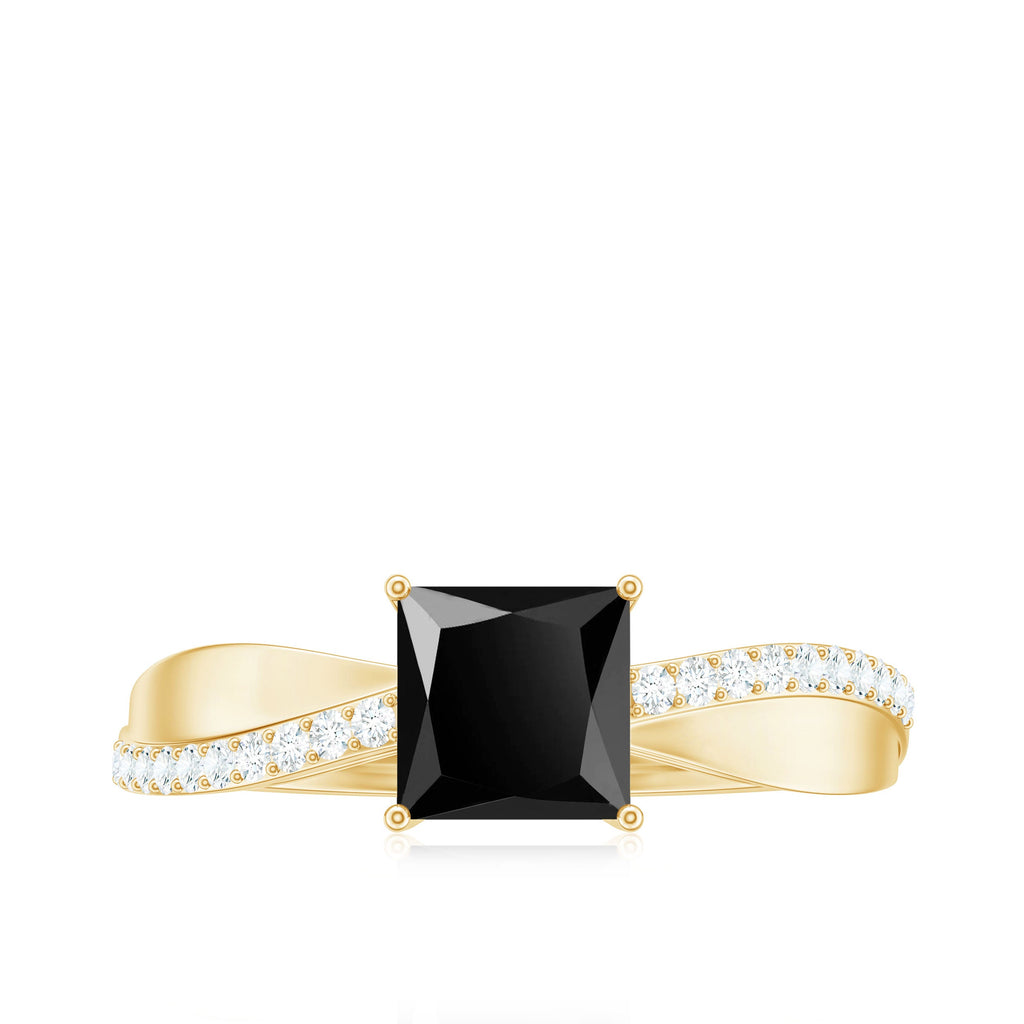 0.5 Carat Princess Cut Black Onyx Solitaire Engagement Ring with Diamond