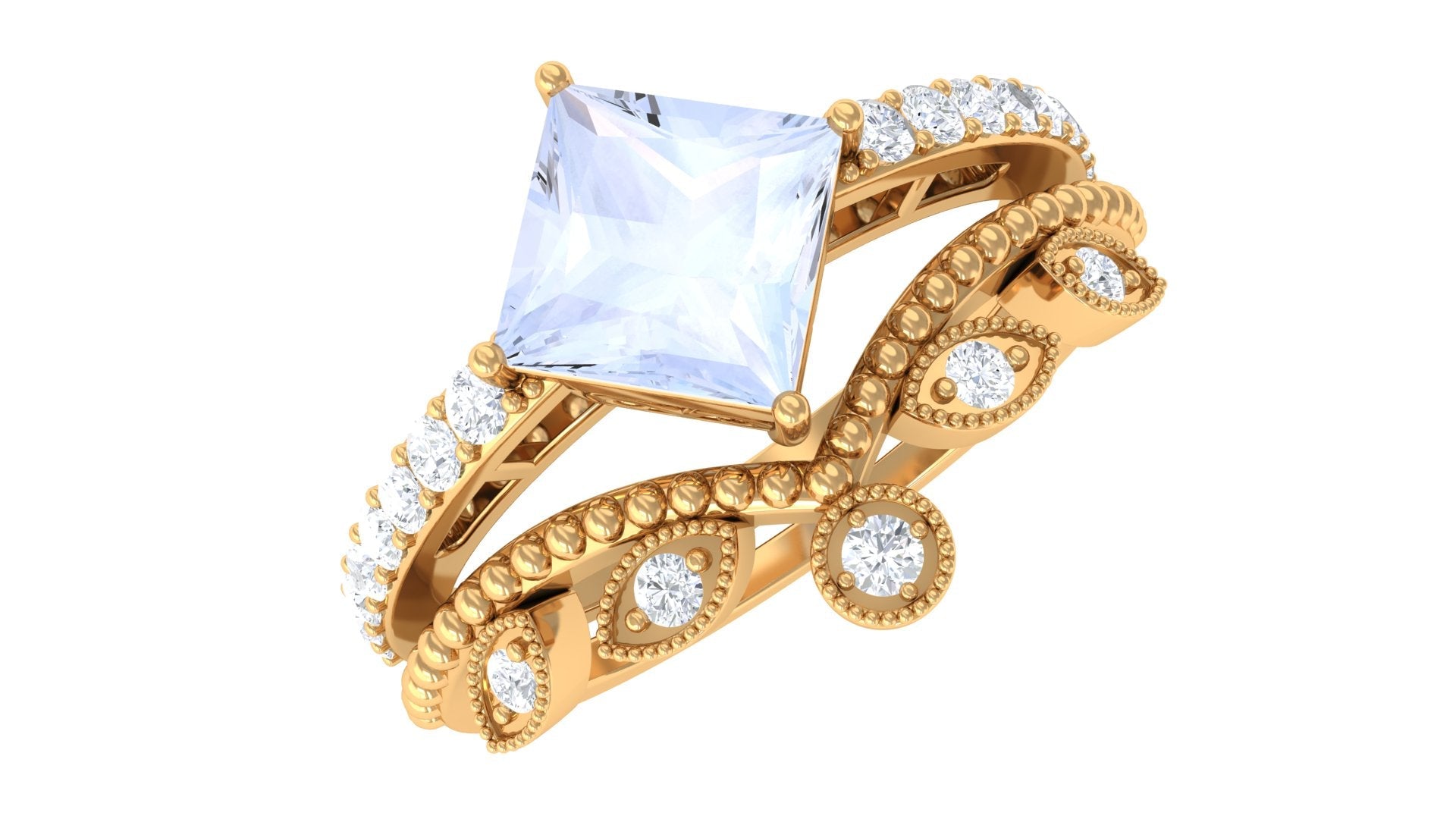 Princess Cut Moonstone Ring – Vintage Ring Set With Diamond Accent Rings | Elegant Design