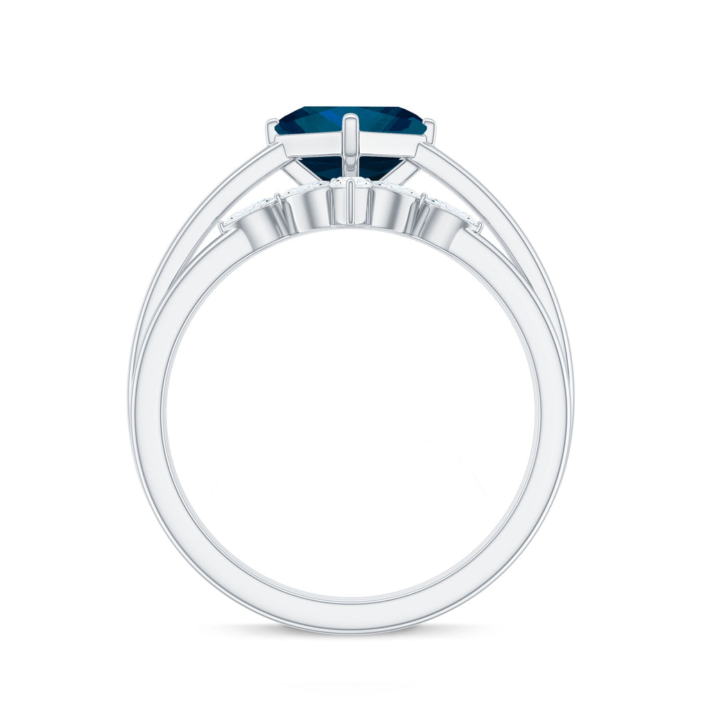 Princess Cut London Blue Topaz Designer Wedding Ring Set for Women