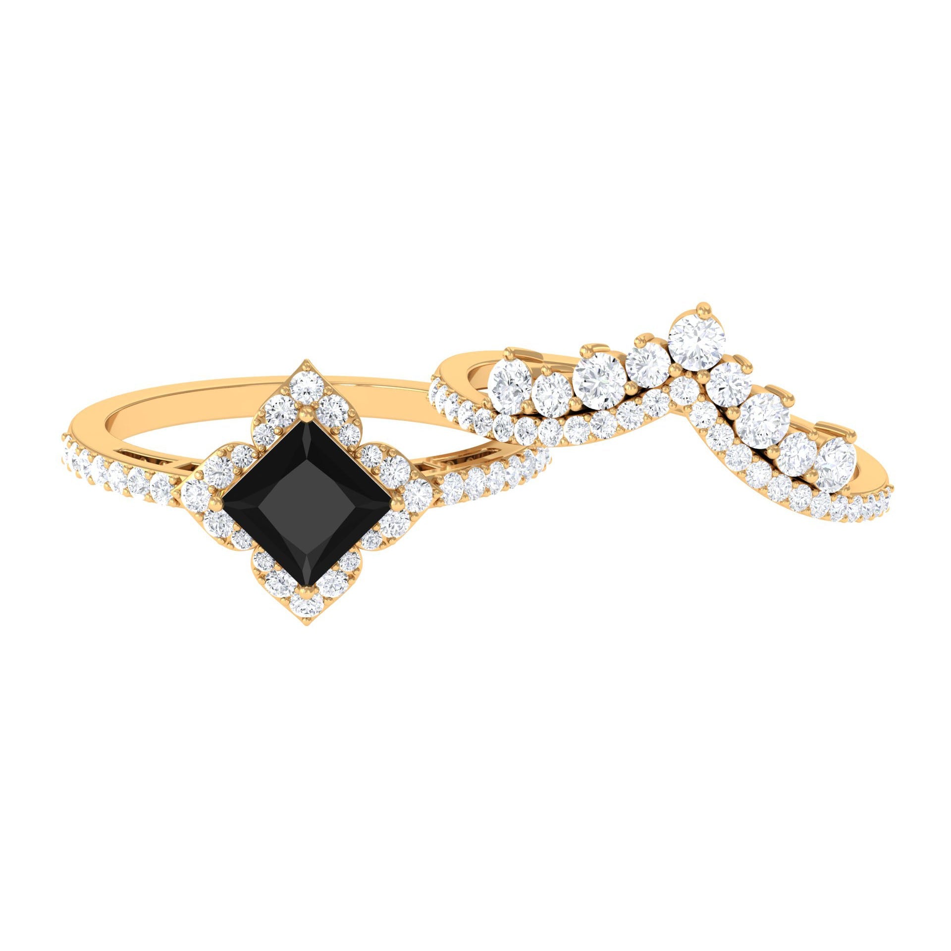 0.5 Carat Black Onyx and Moissanite Statement Wedding Ring Set