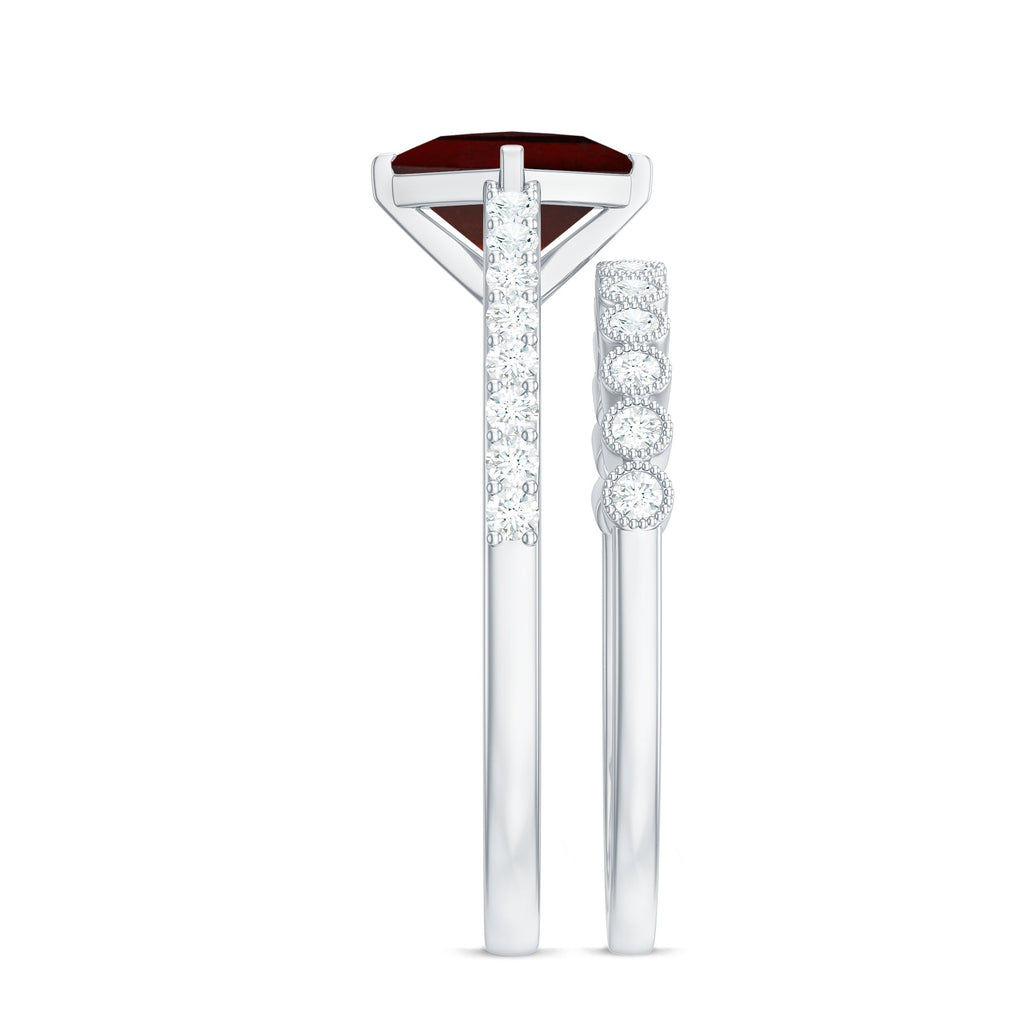 Princess Cut Garnet and Diamond Wedding Ring Set for Women