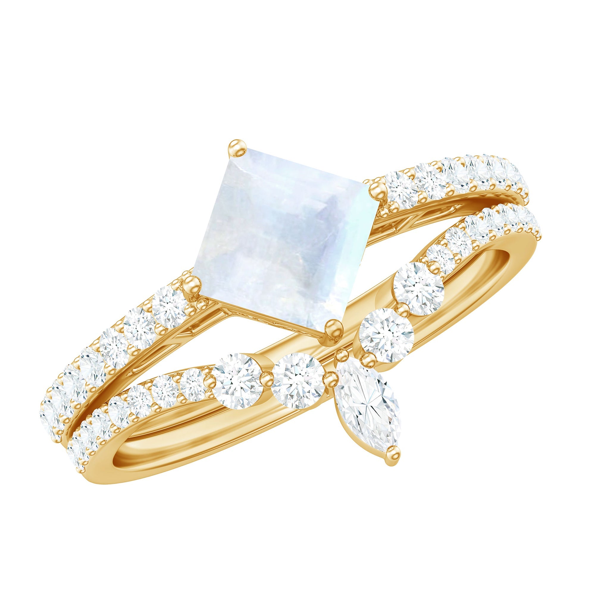 Princess Cut Moonstone Ring – Solitaire Diamond Accent | AAA Grade Designer Ring
